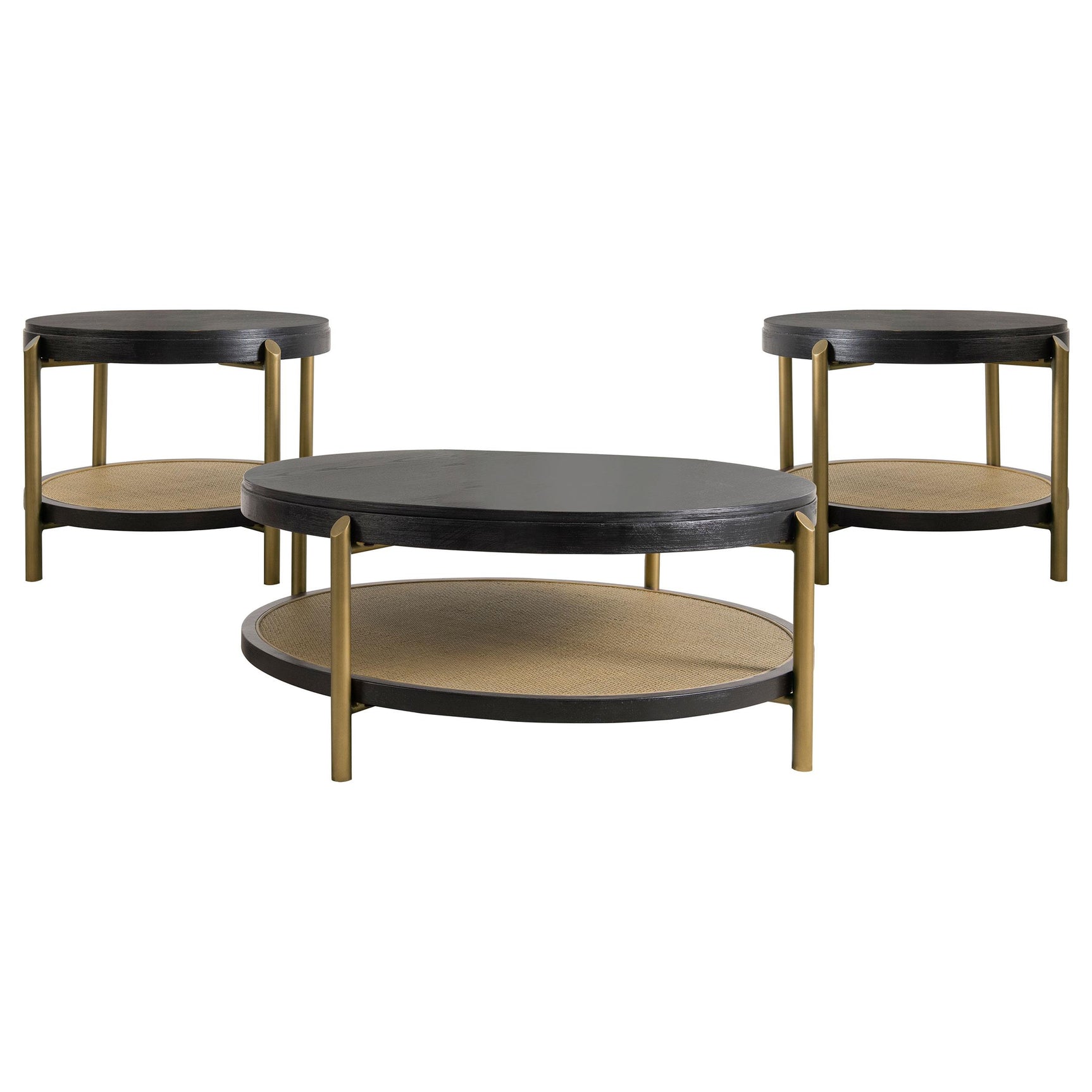 Arini round coffee and end table set, side angle