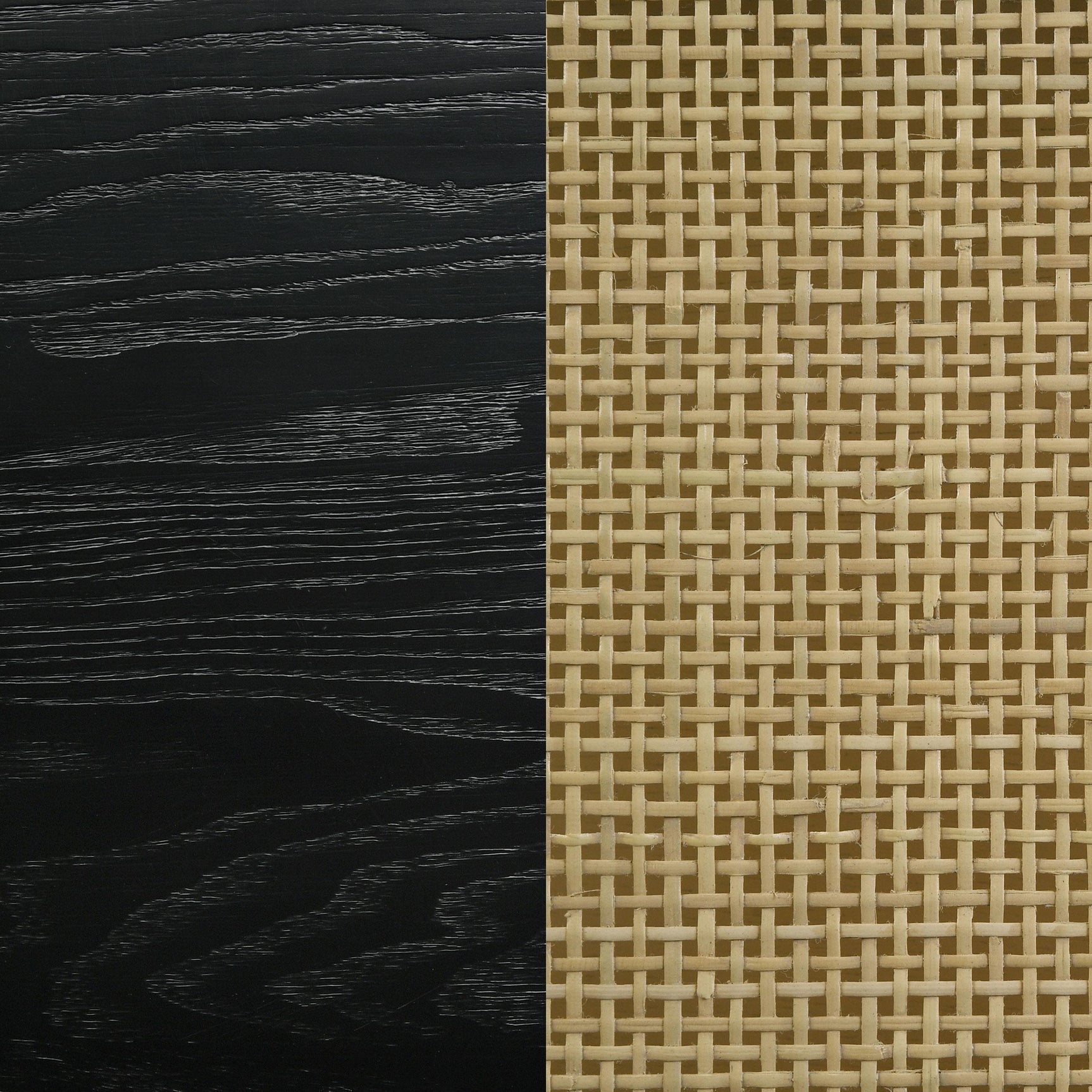 Textured rattan weave on lower shelf