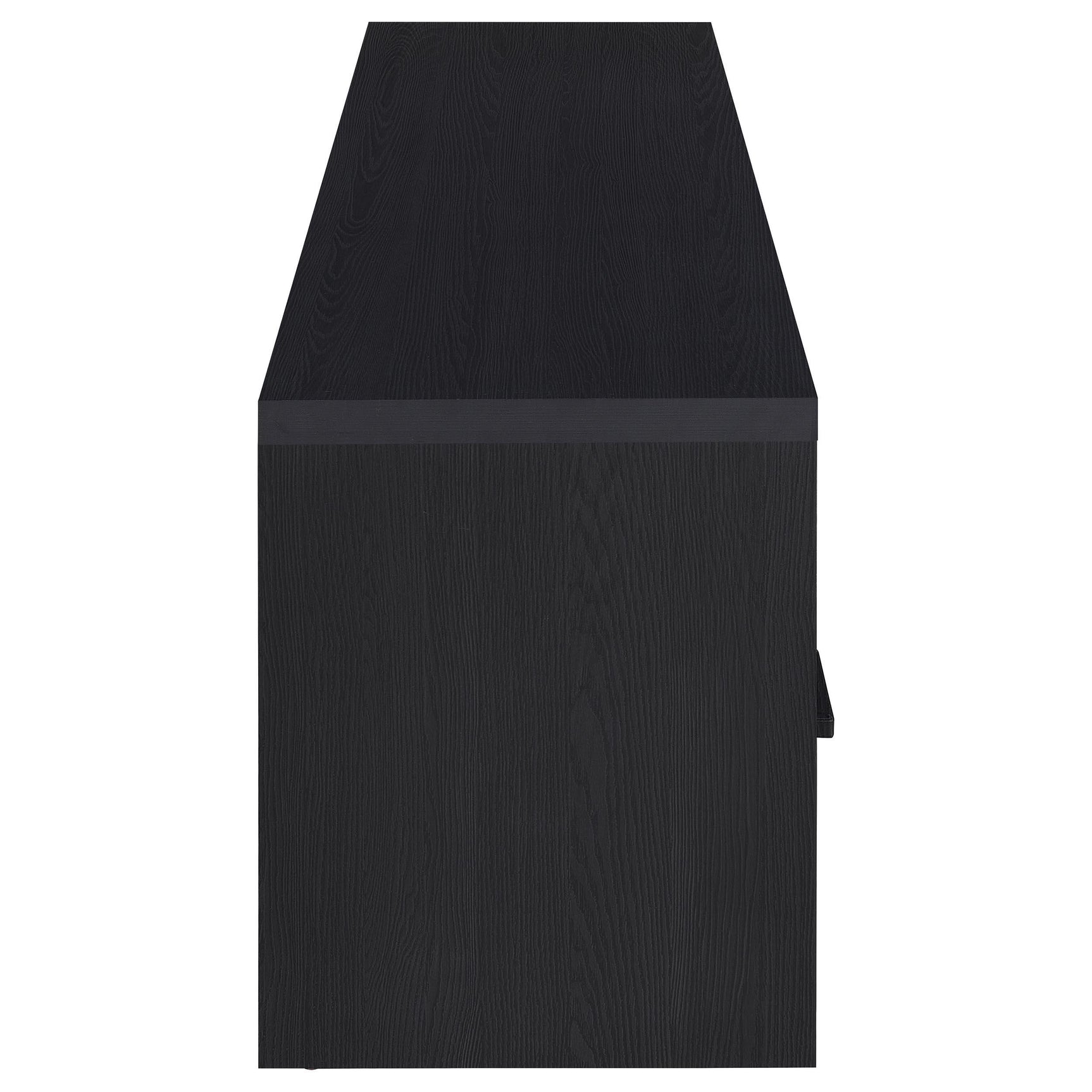 Close-up of black melamine finish on Murray TV stand