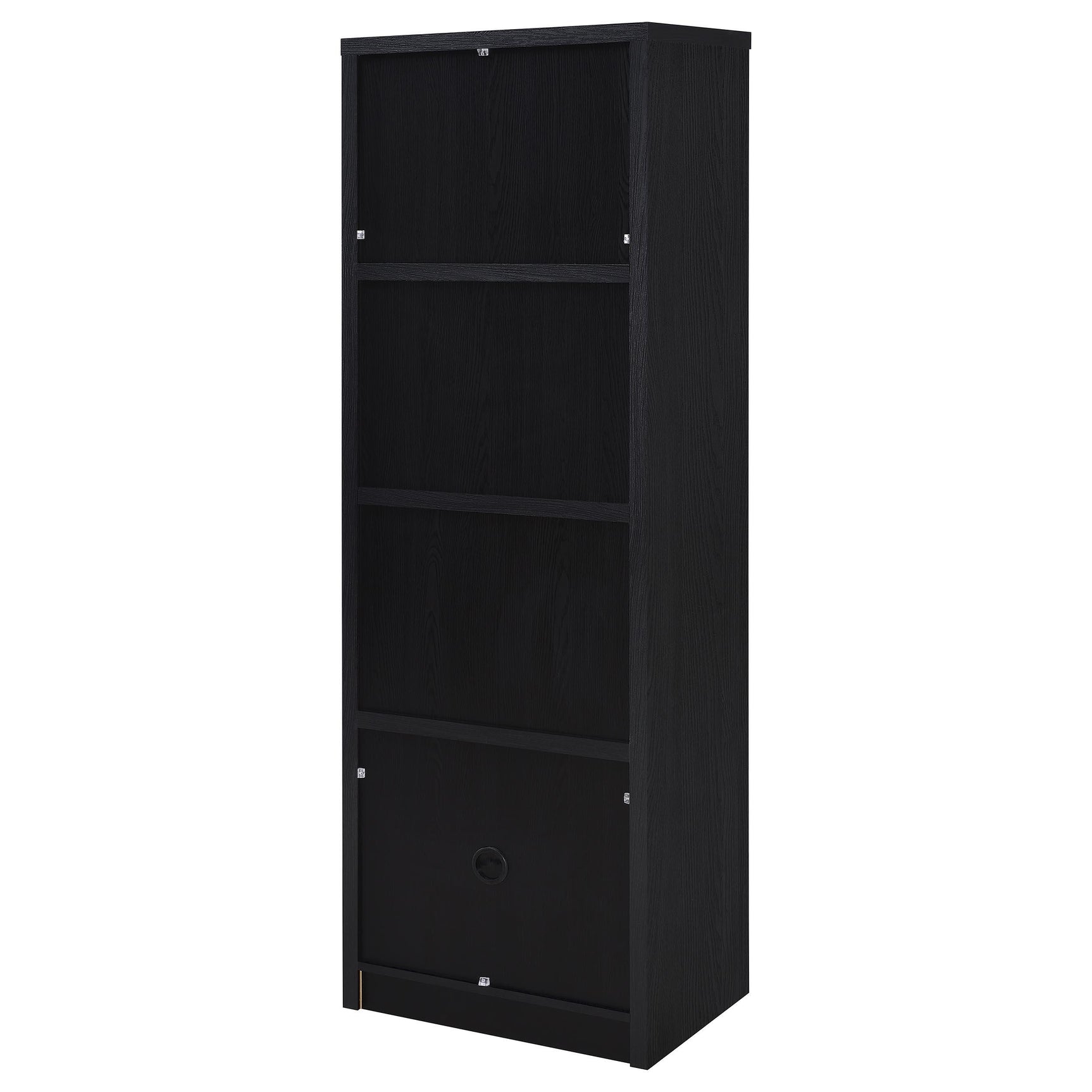 Three open shelves with decorative items