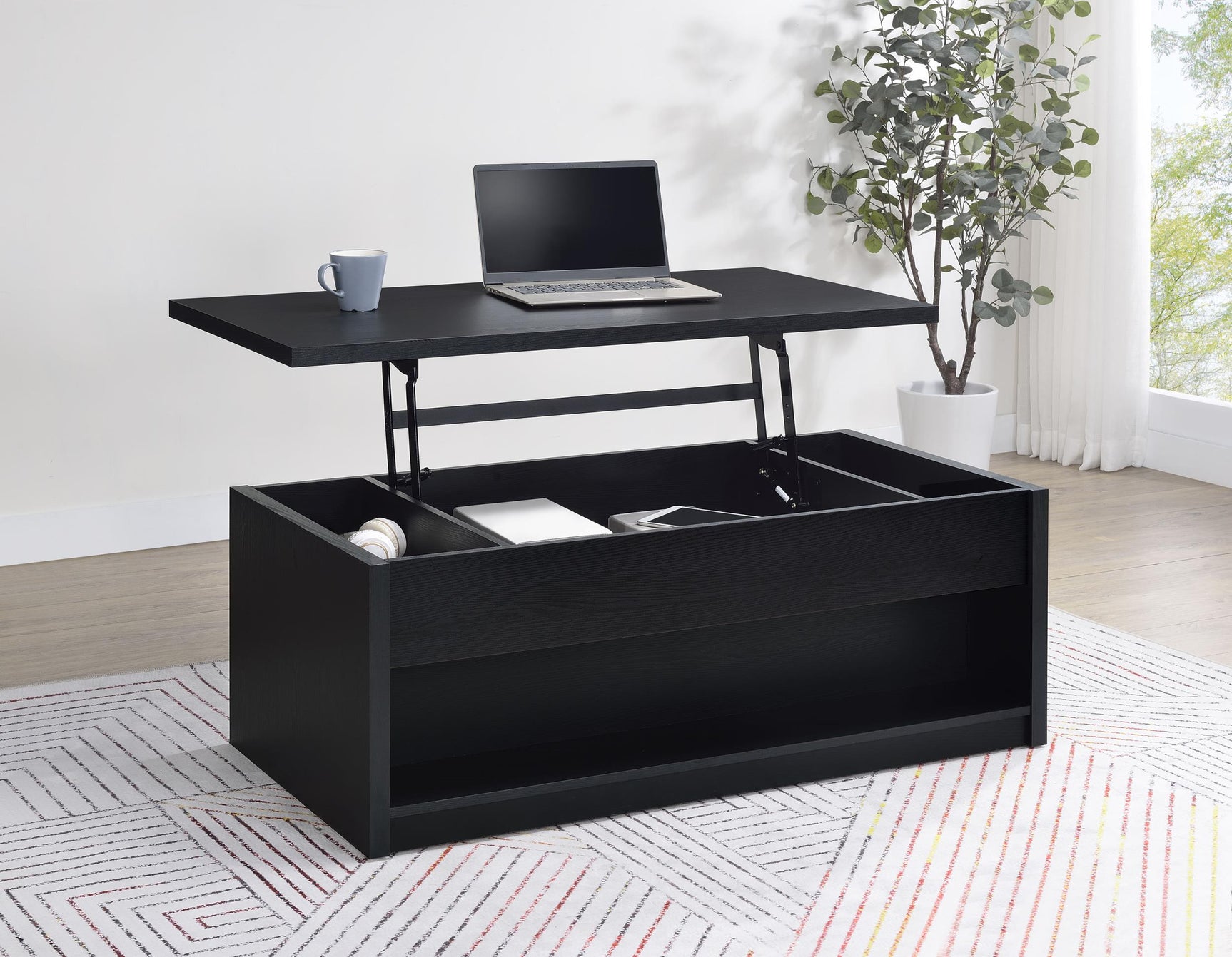 Knapp Lift Top Coffee Table side angle showing lifted top