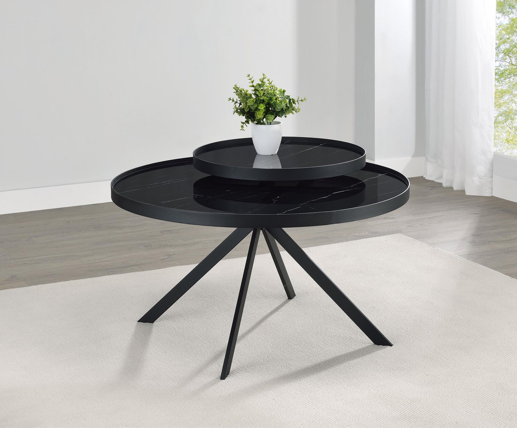 Briggs coffee table side angle highlighting metal frame and lower tier