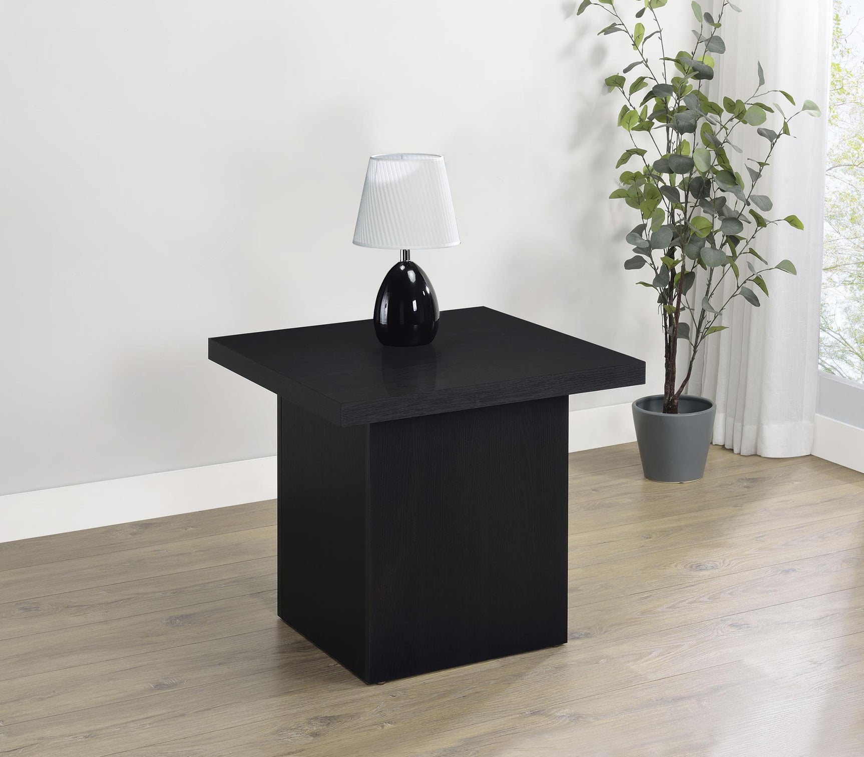 Max Square end table side angle showing laminate finish