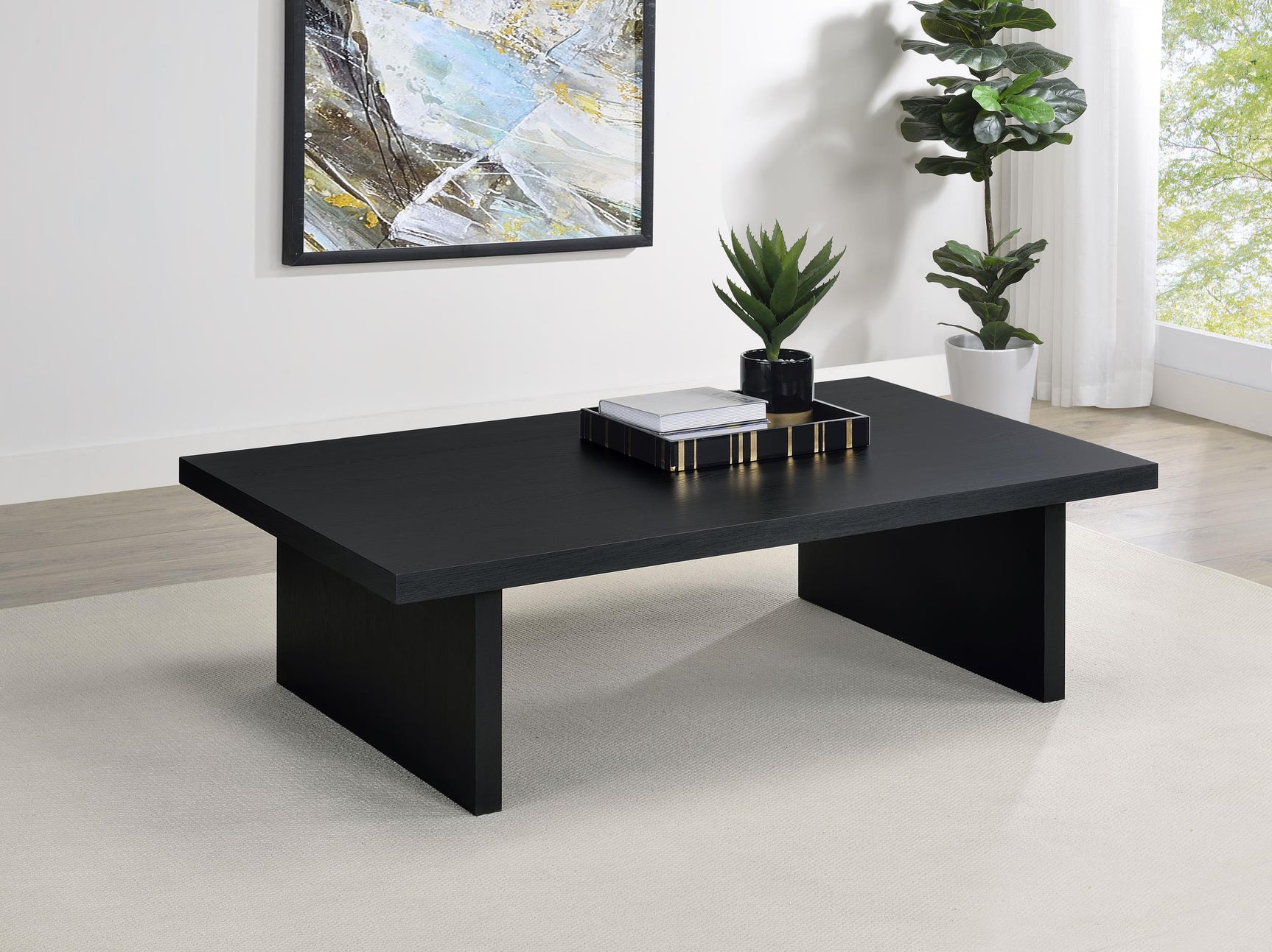 Max coffee table side angle showing laminate surface