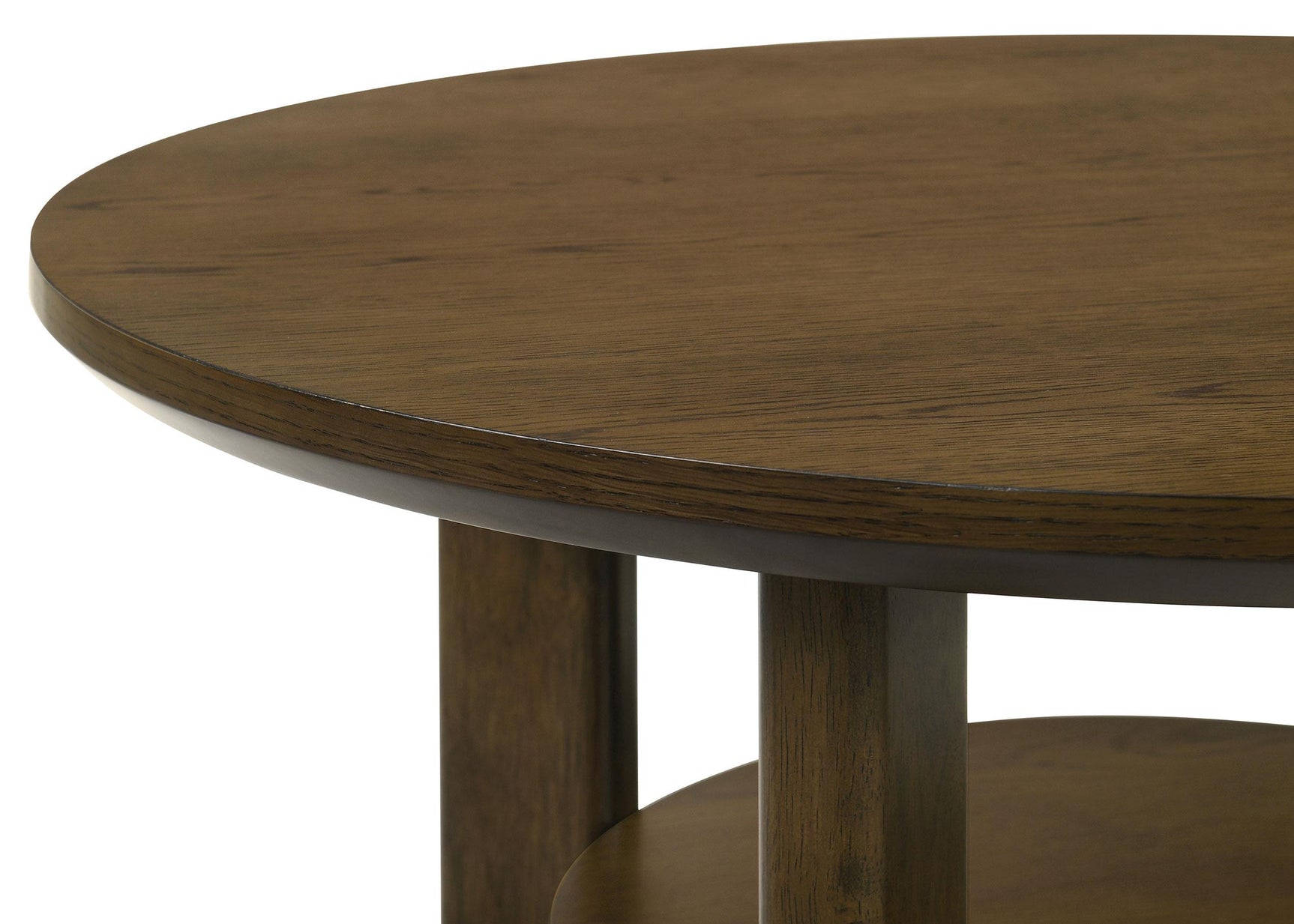 Top view of Ottowa round wood side table with decorative objects
