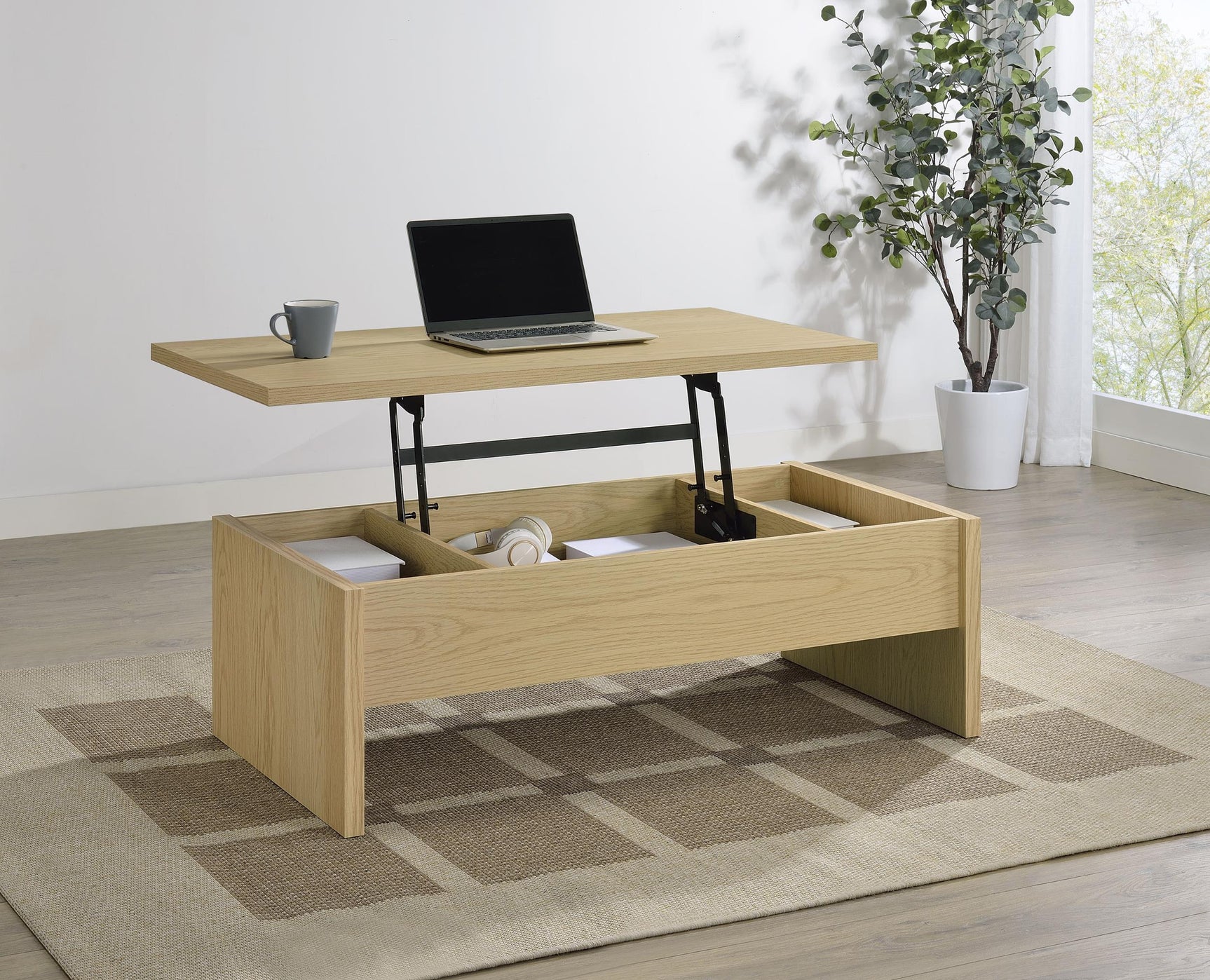 Canoga coffee table lift-top opened showing storage