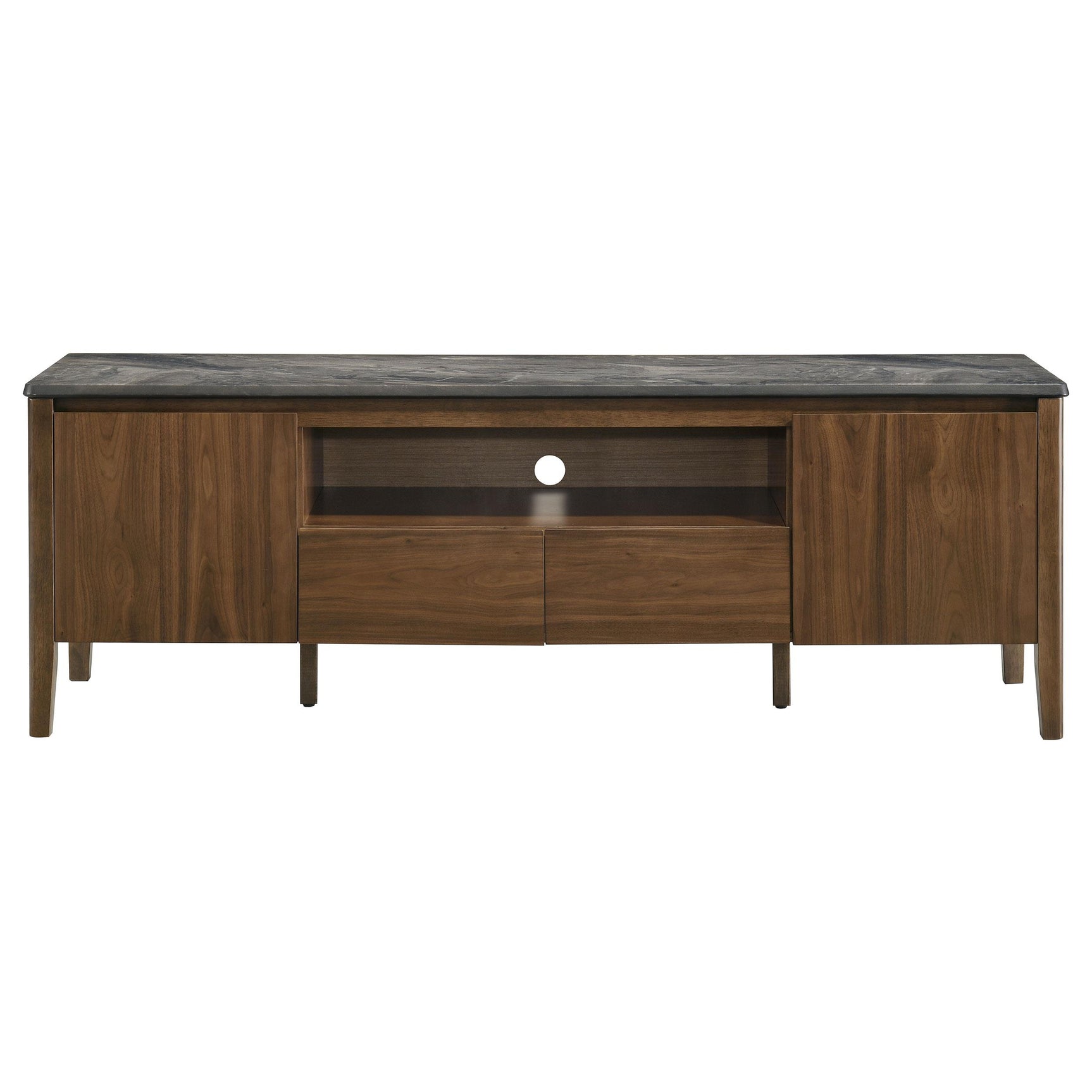 Side angle of Bradley 63-inch TV stand showing storage cabinets