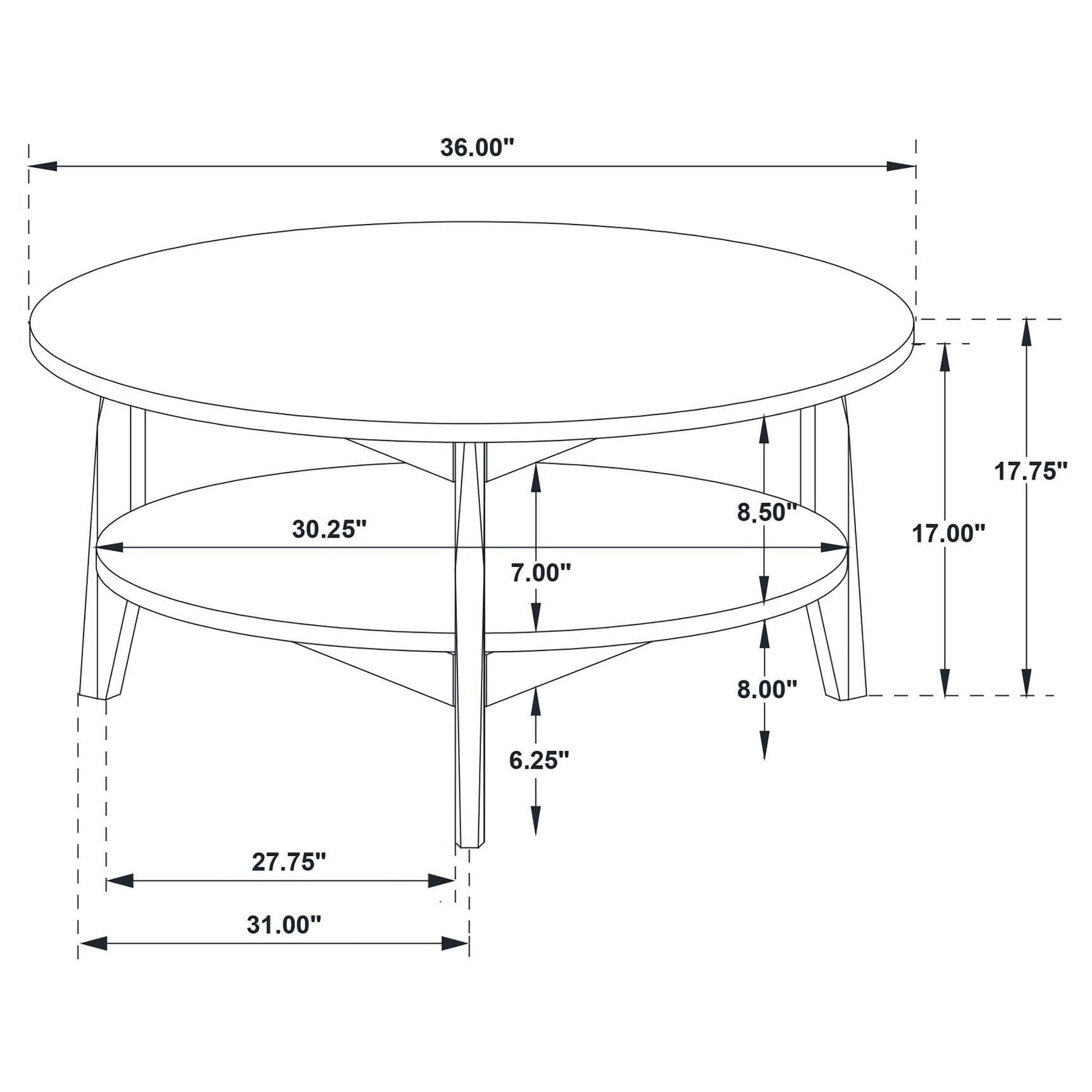 Bradley round coffee table assembled in living room scene