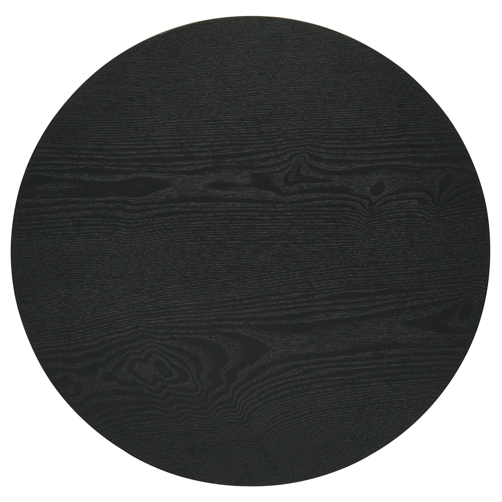 Close-up of black ash veneer round tabletop