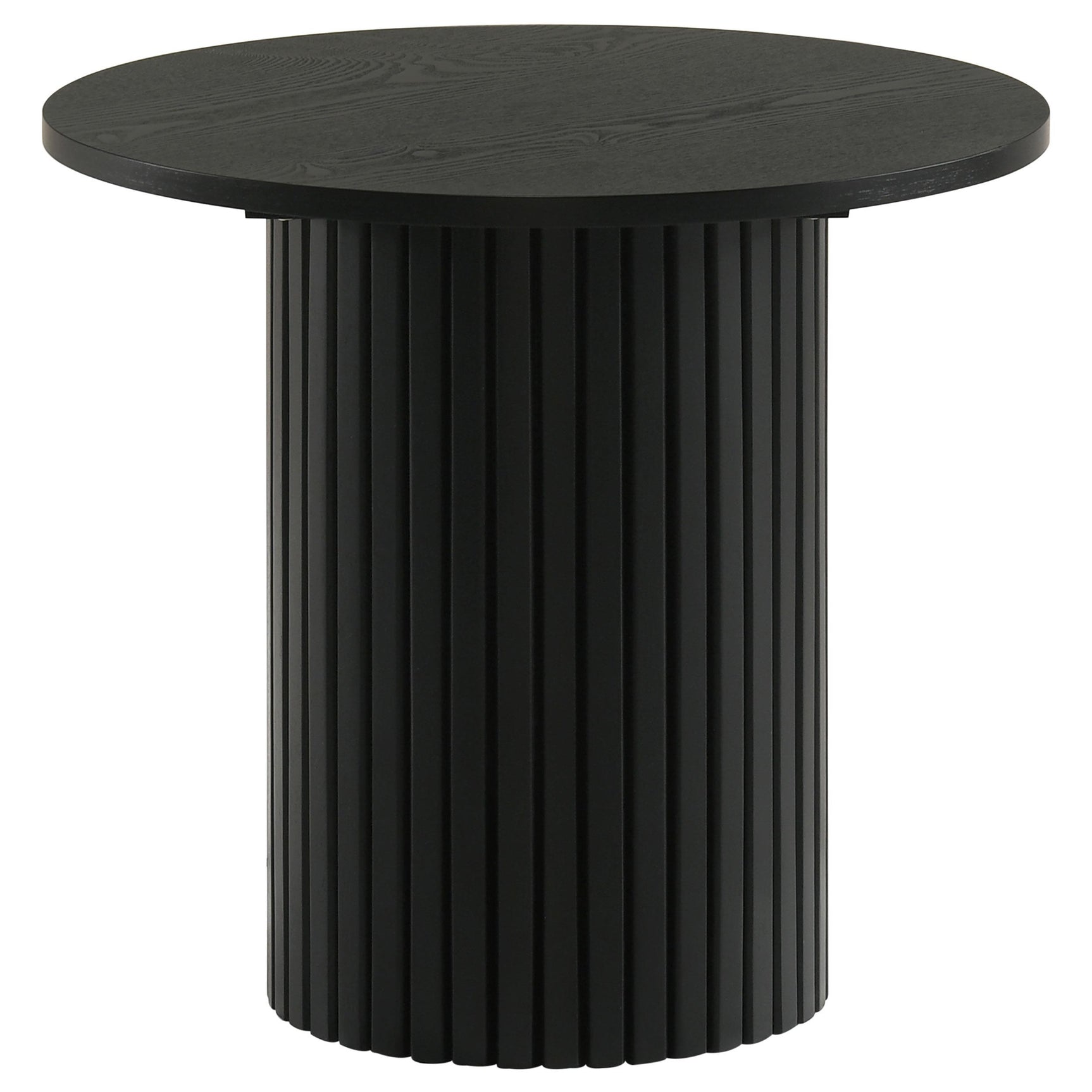 End table with vertical reeding on cylindrical base