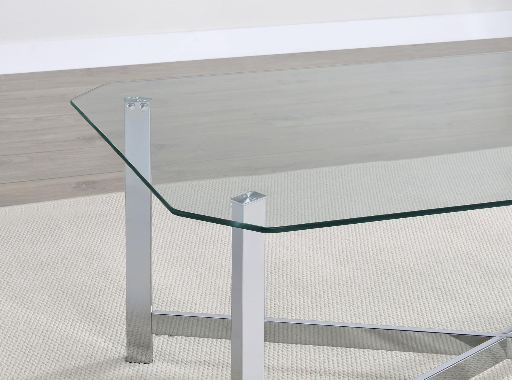 Set of coffee and end tables styled in a contemporary living room