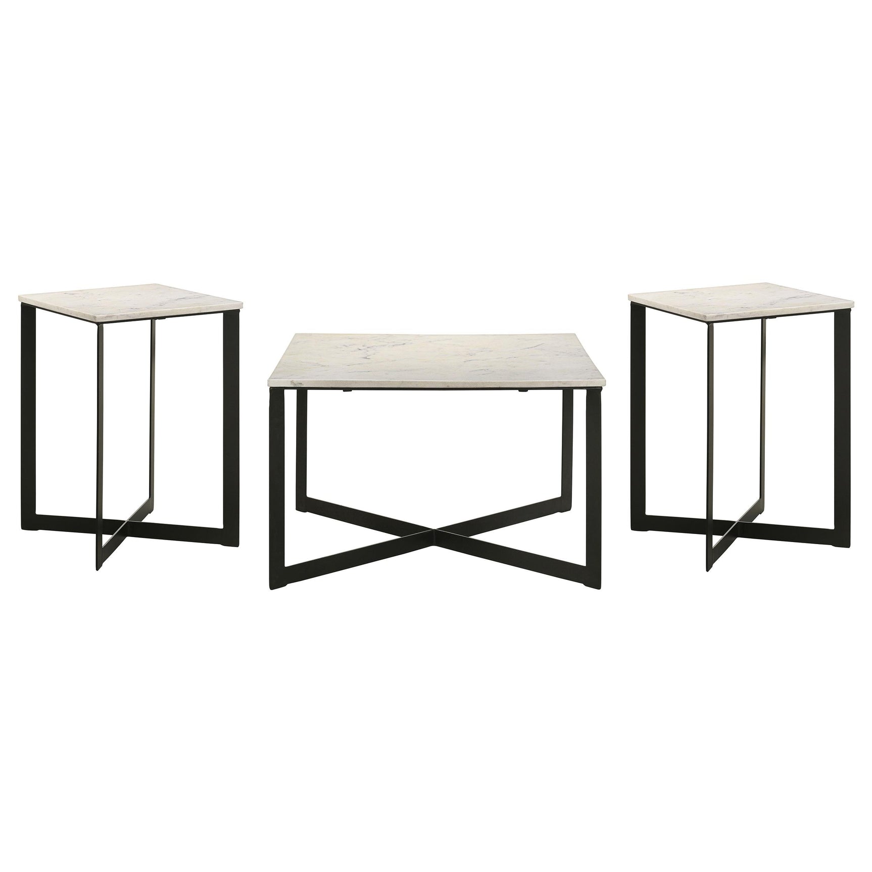 Tobin end table with white marble top and black metal frame