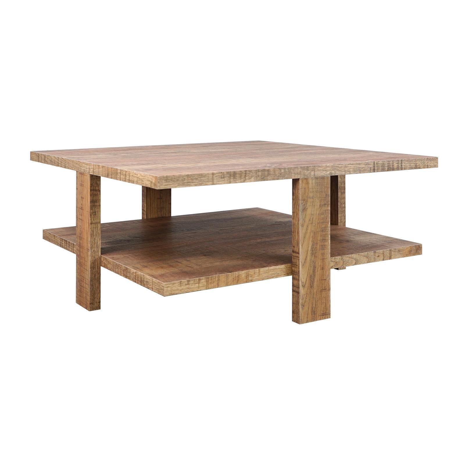 Dawn Square Mango Wood Coffee Table with lower shelf front angle