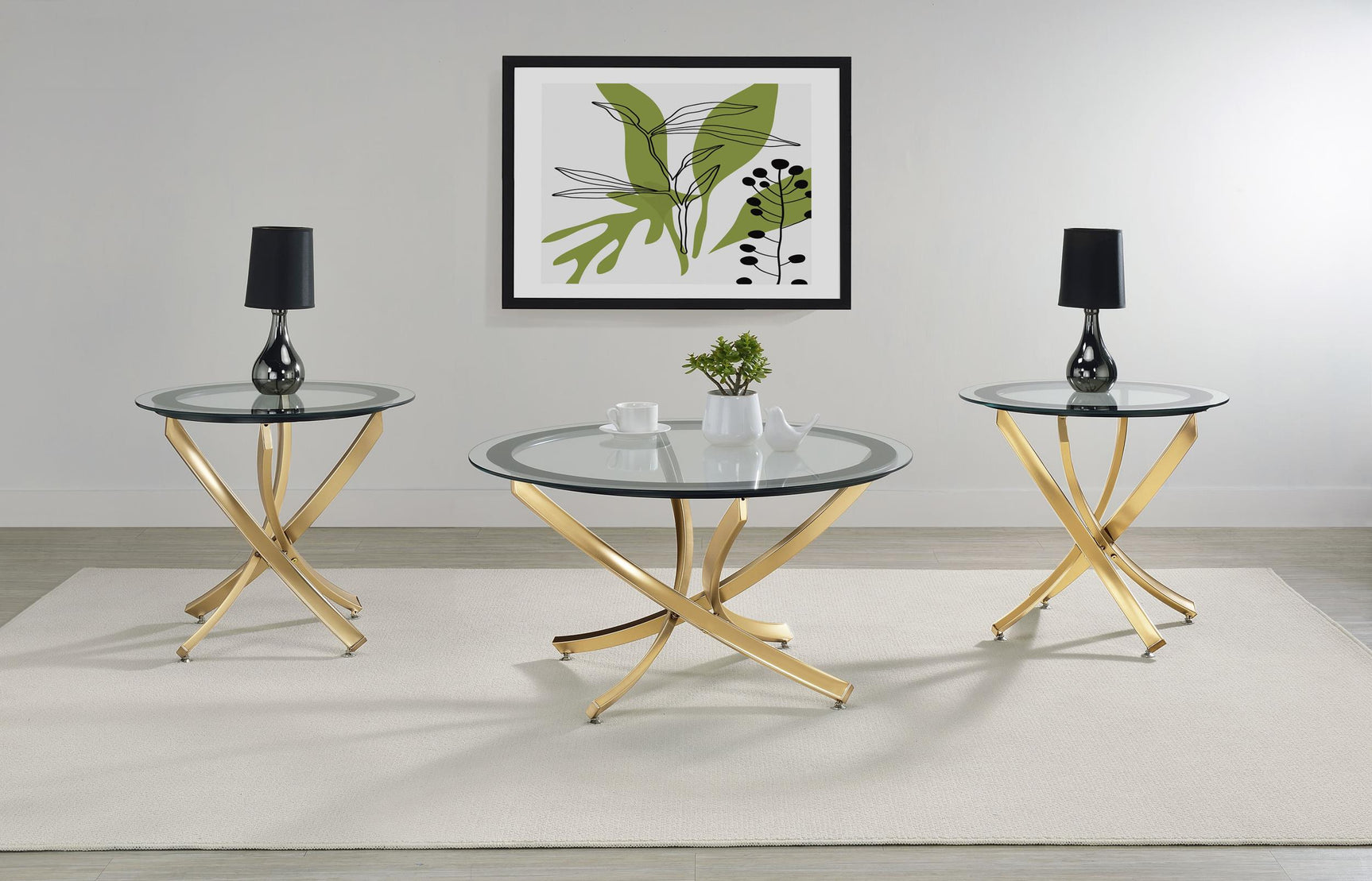 Brooke coffee table top angled view with black framed glass surface