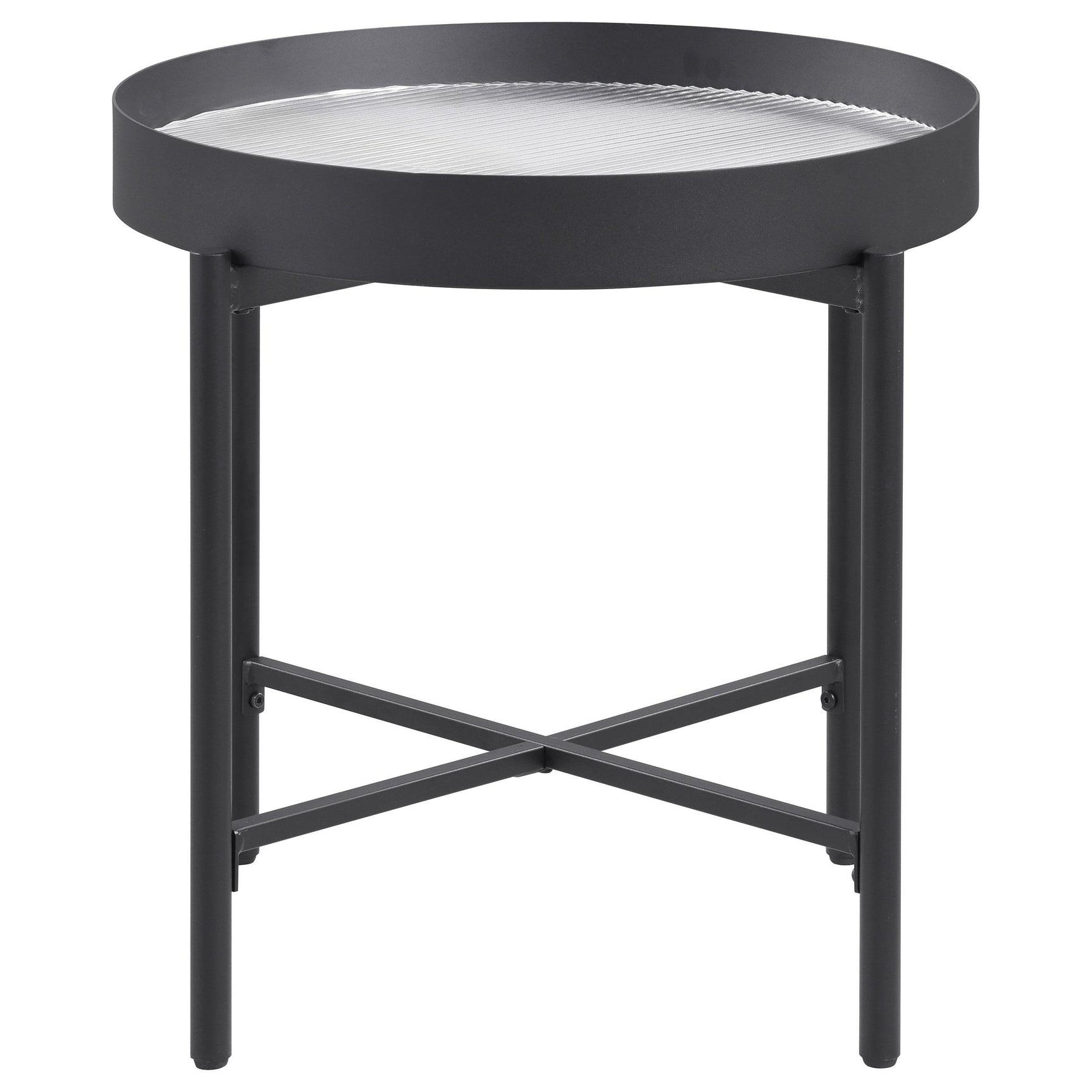 Set of coffee and end tables arranged in modern living room