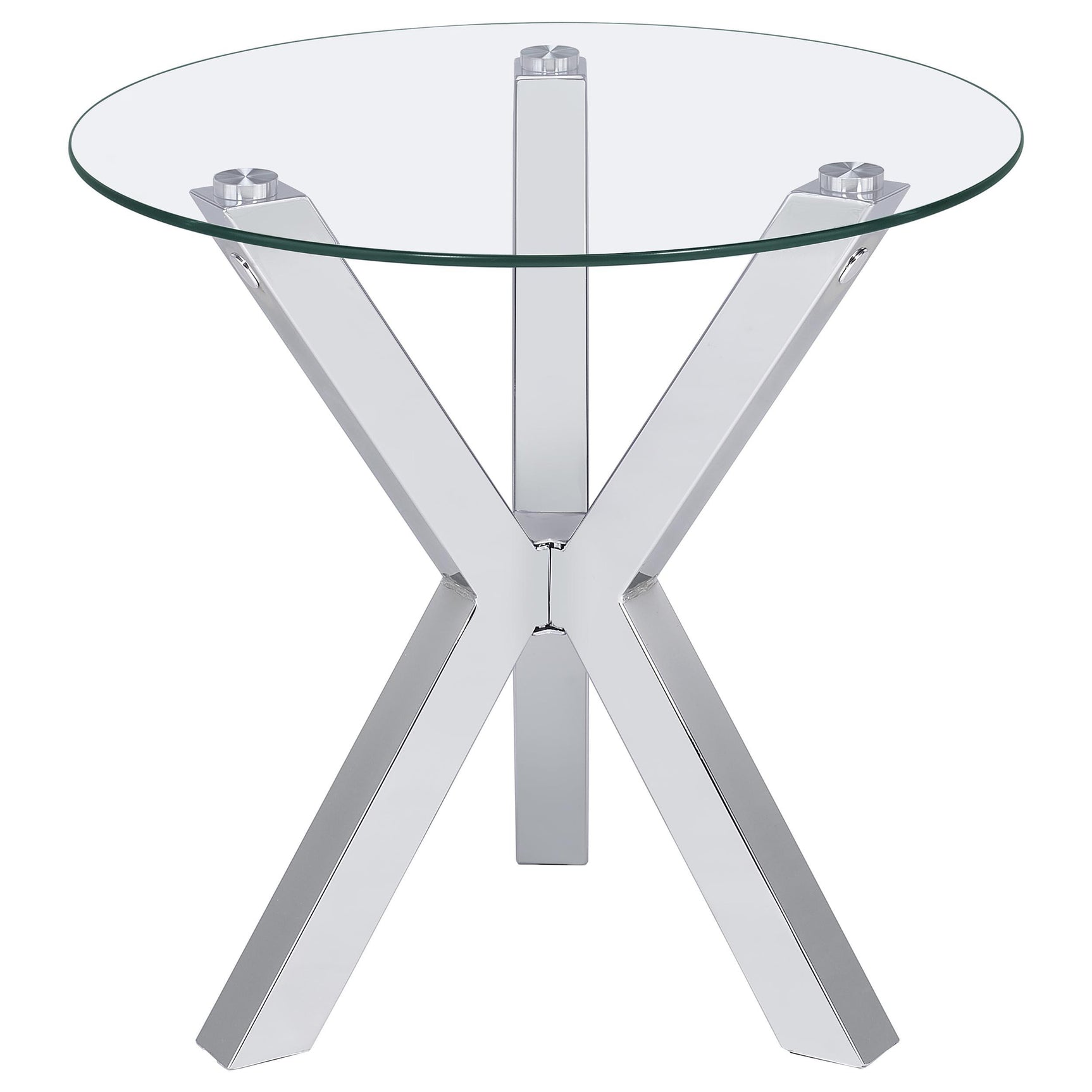 Kenzie coffee table side profile highlighting polished chrome finish