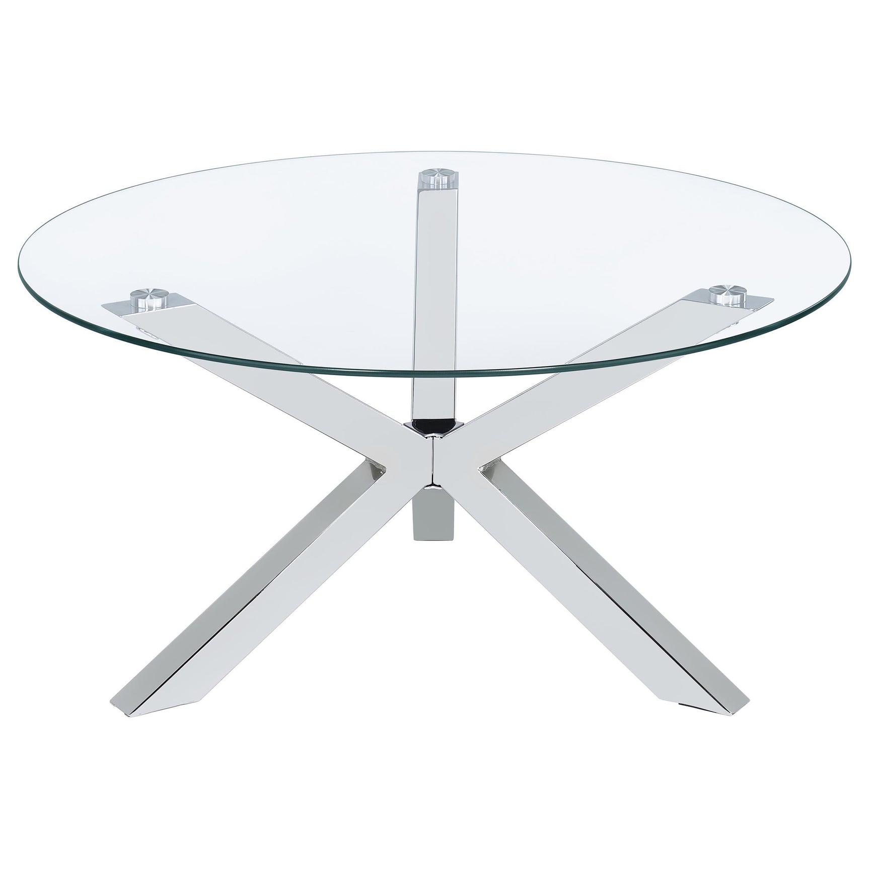 Kenzie end table close-up of chrome frame construction