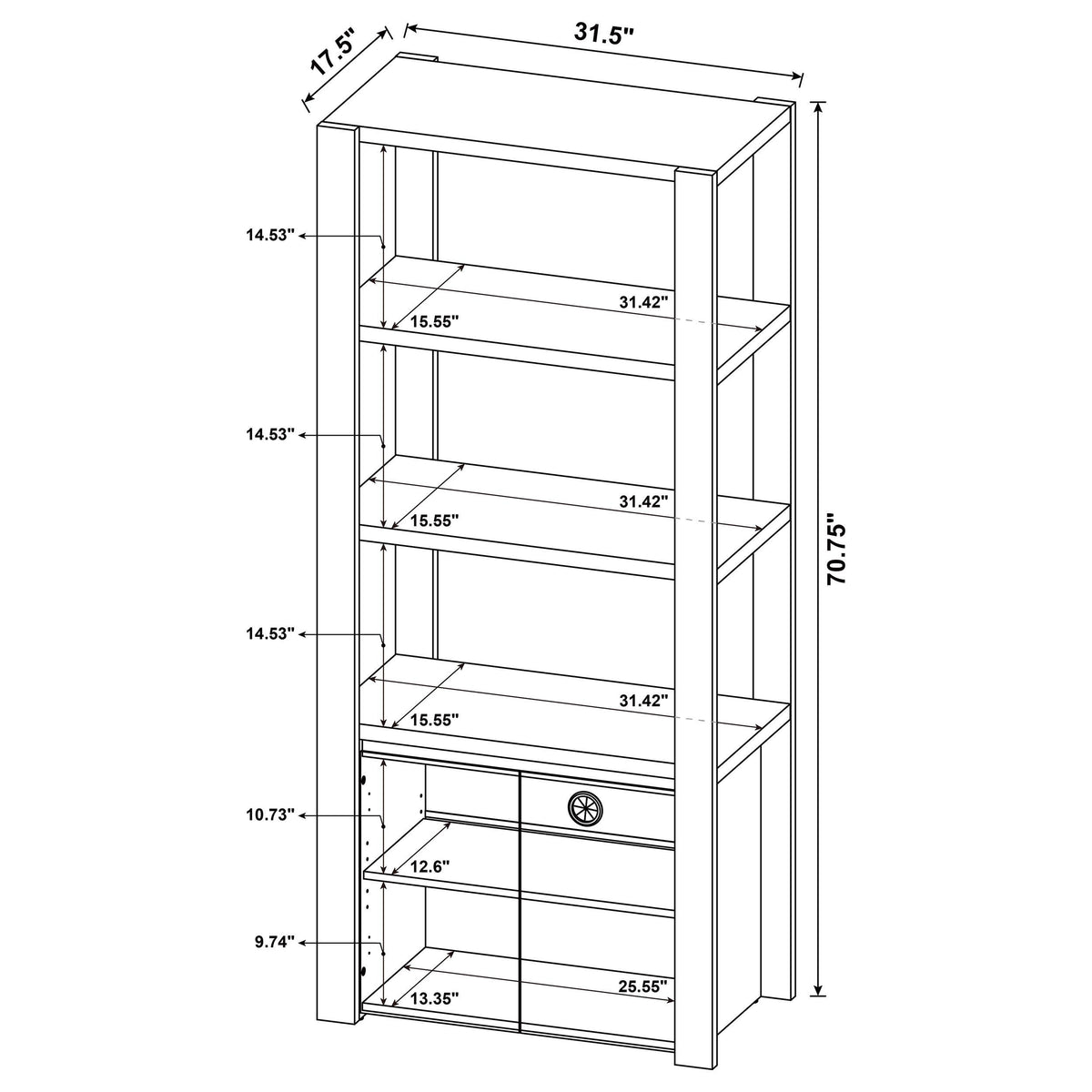 Laurelton 3-piece entertainment center in light oak centered, showing assembled TV stand and media towers