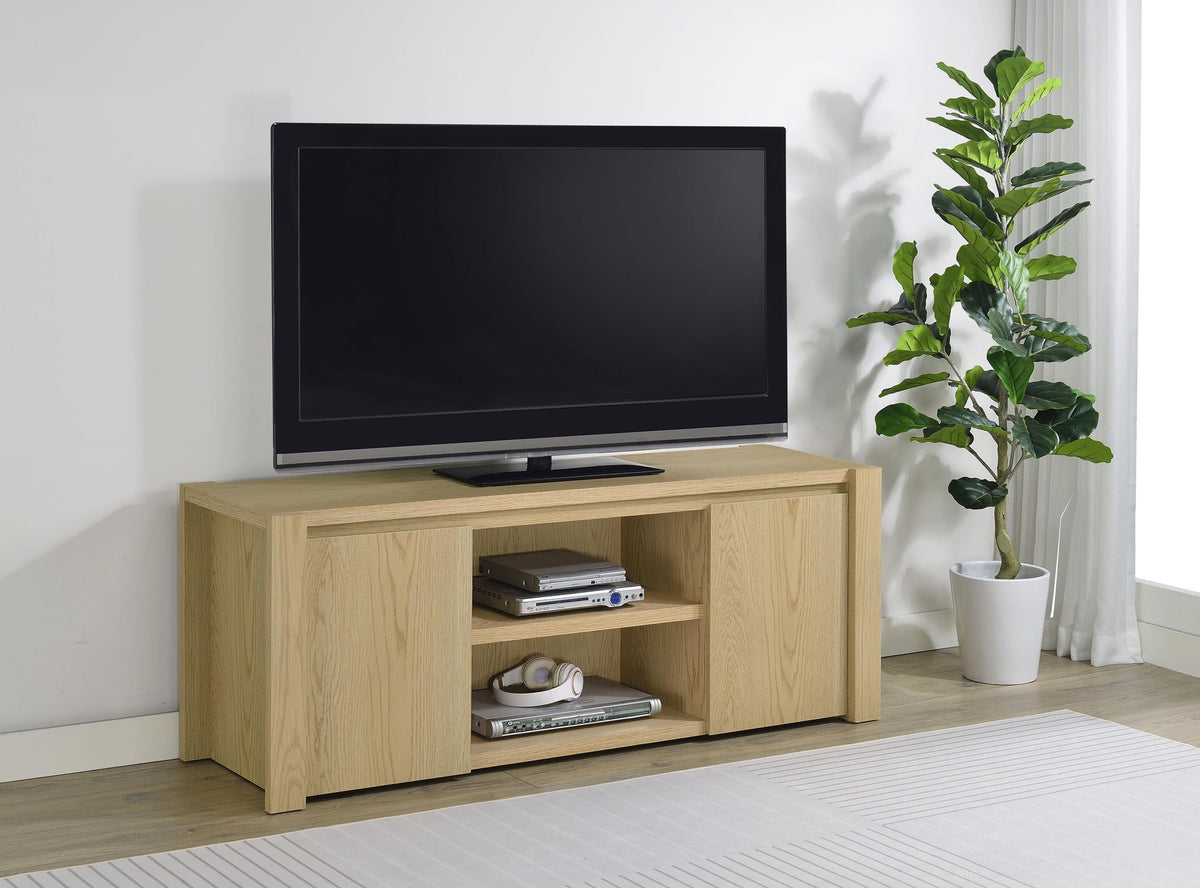 Laurelton TV stand side angle showing door and shelf