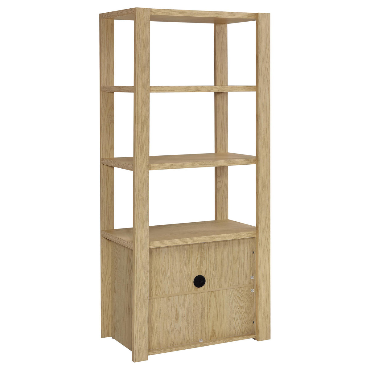 Laurelton 3-shelf tall media tower pier cabinet in light oak, front view