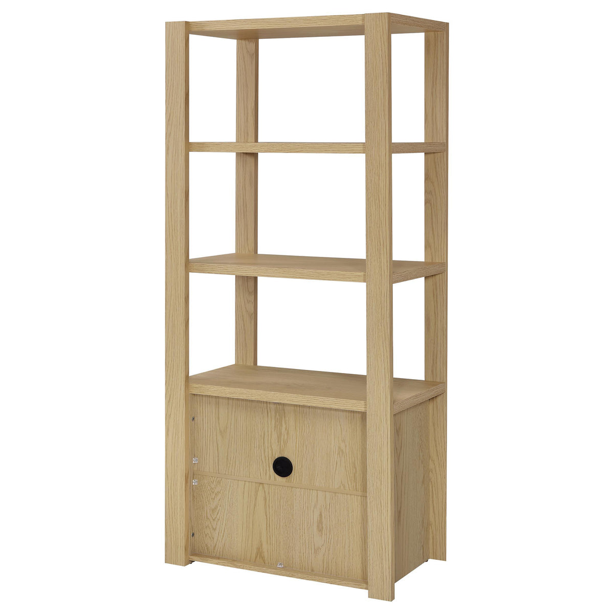 Laurelton 3-shelf tall media tower pier cabinet in light oak, front view