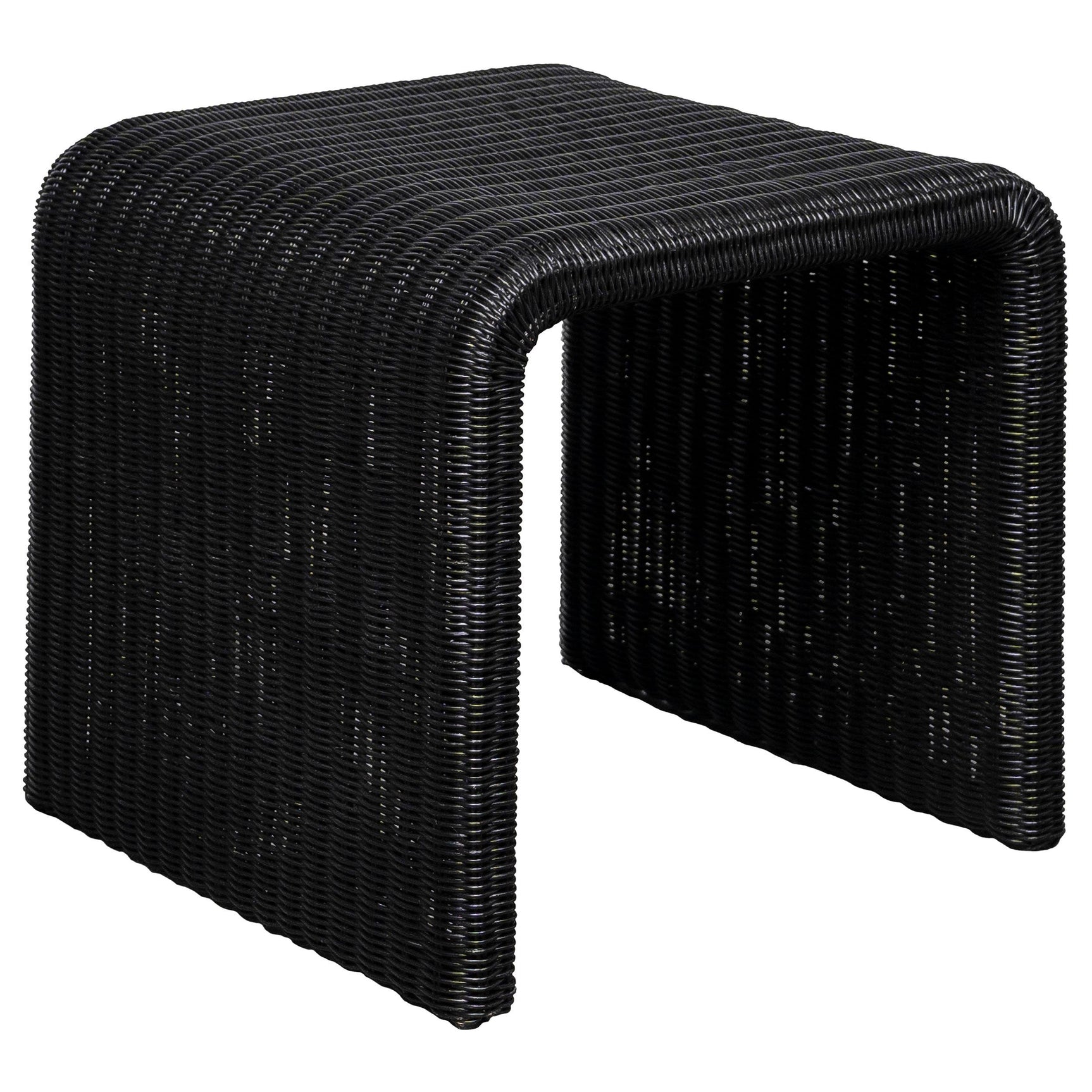 Cahya coffee table close-up showing woven rattan surface
