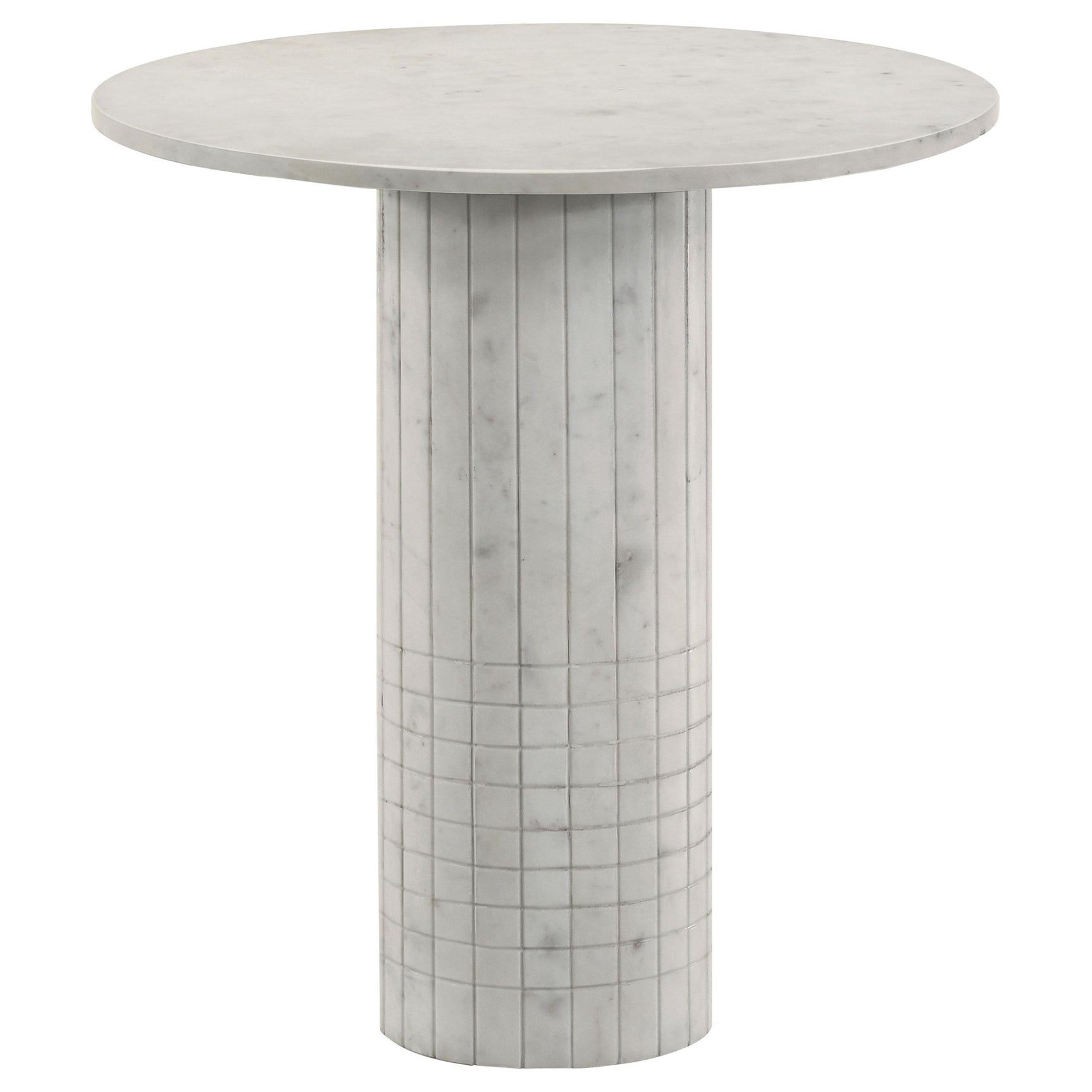 Astoria end table white marble top side view