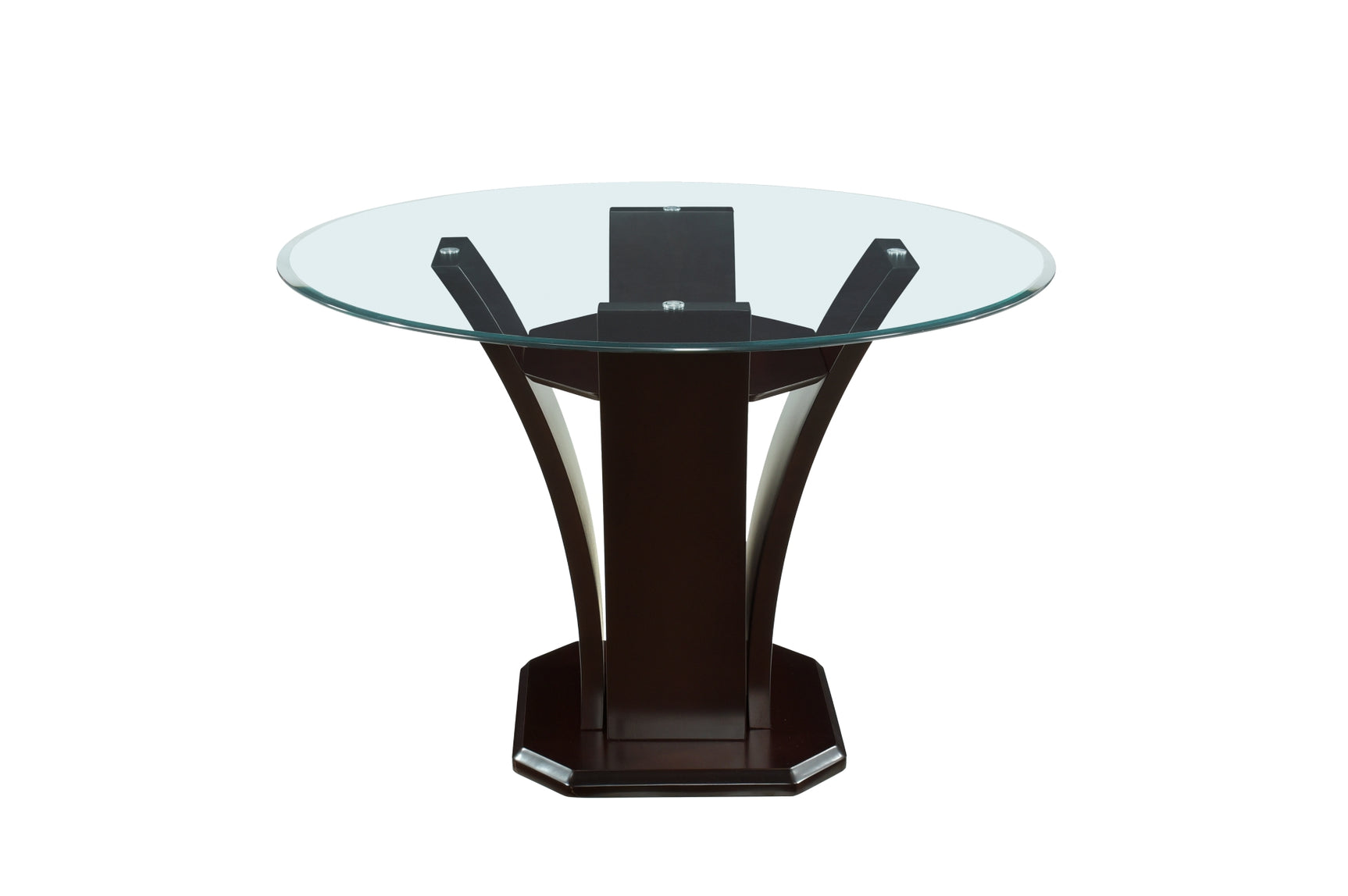 Detail view of Daisy Round Dark Cherry Counter Height Dining Set upholstery and wood finish