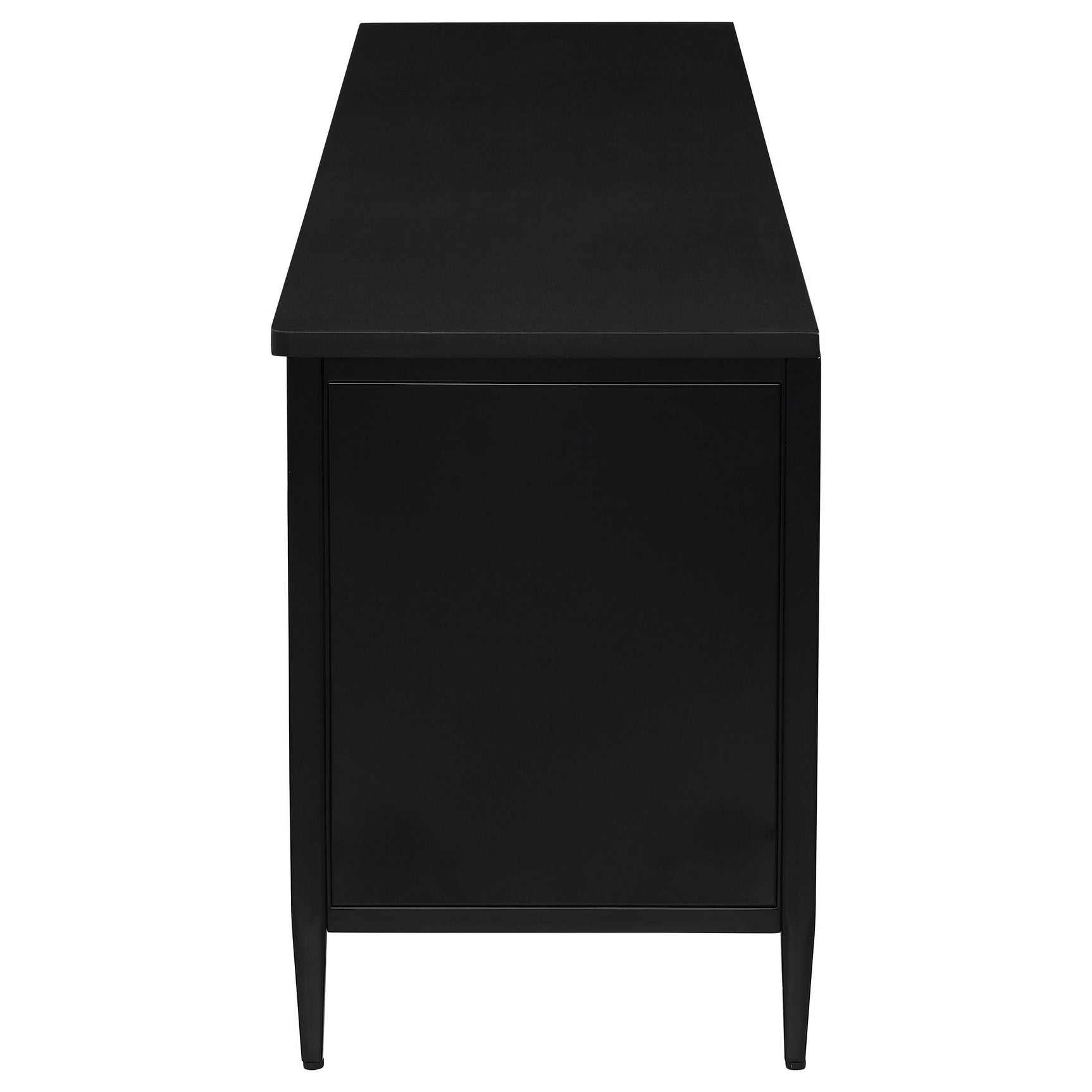 Open door on Amherst TV stand showing interior storage space