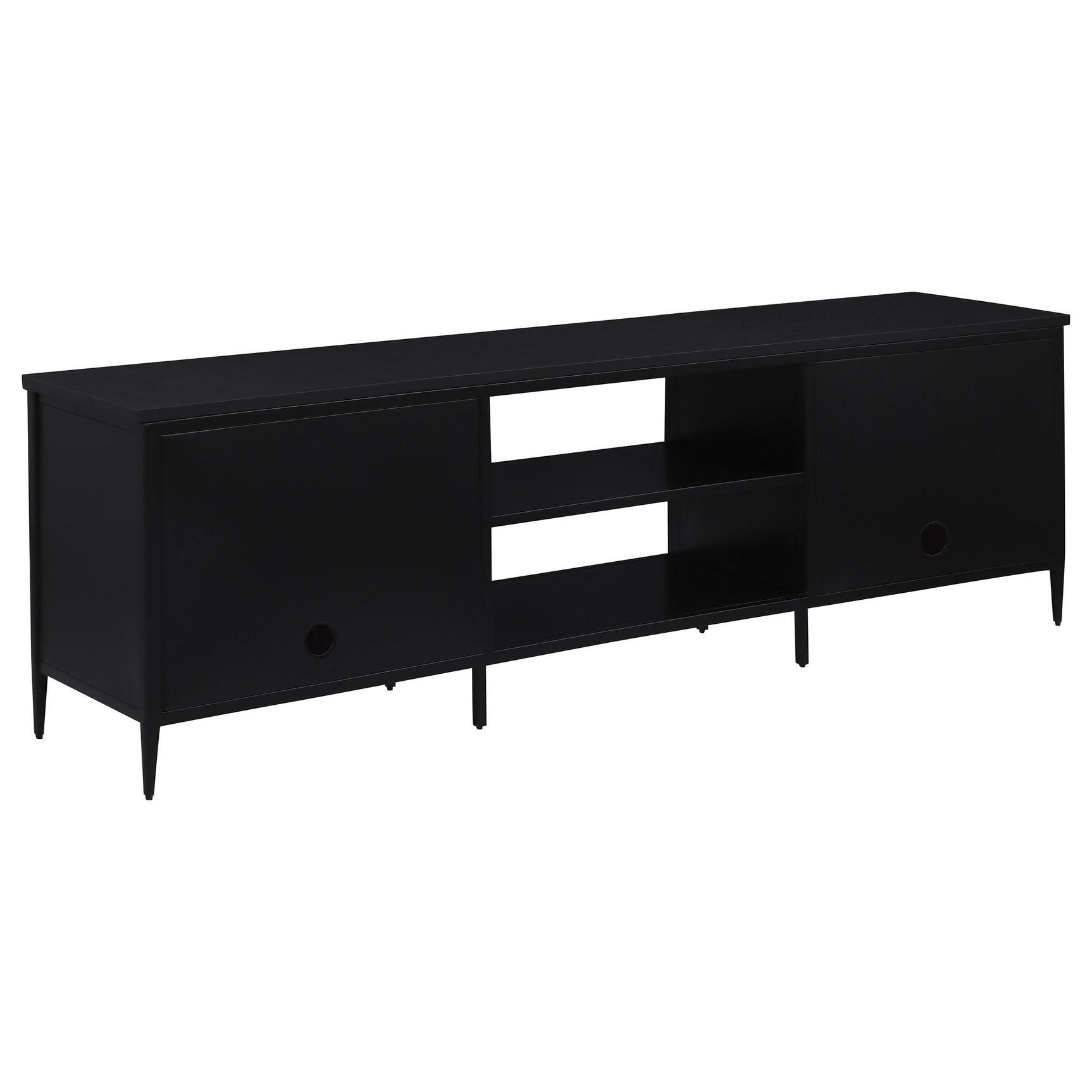 Amherst TV stand corner highlighting metal frame and finish