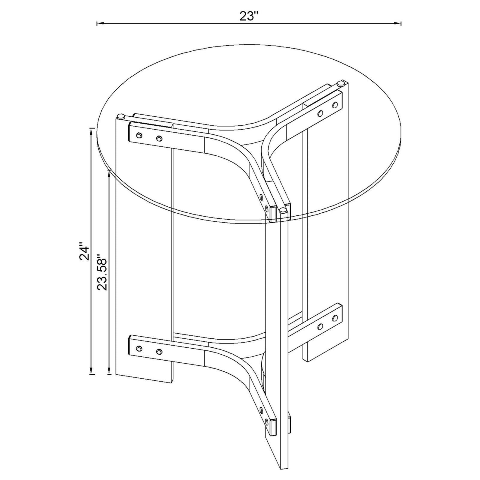 Detail of metal frame and leg connection on Janessa End Table