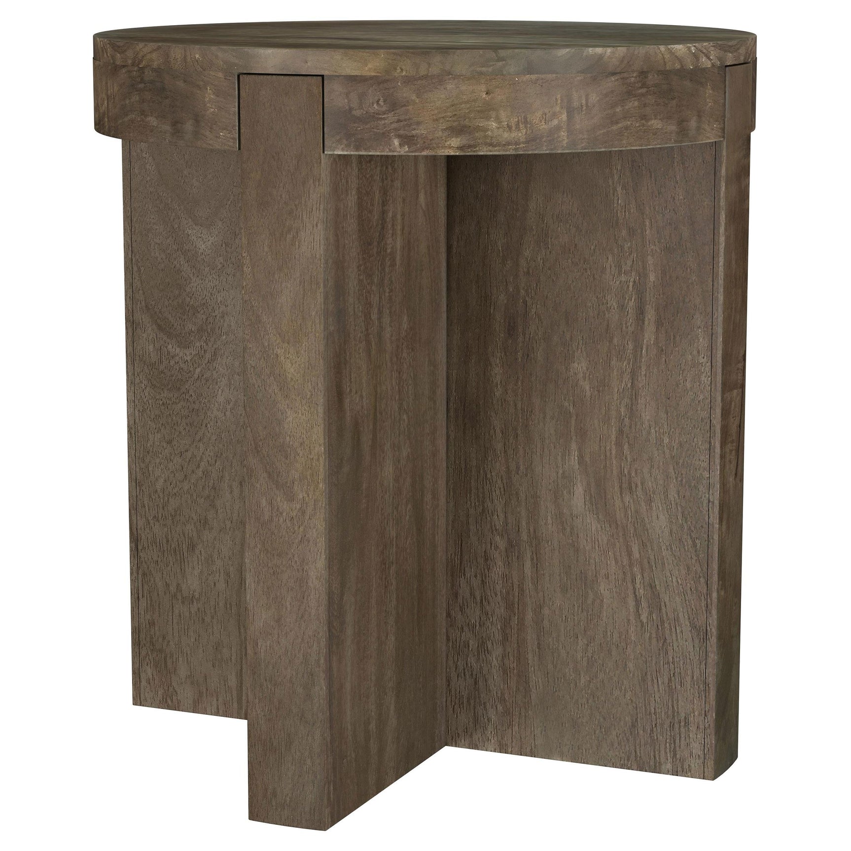 Round coffee table top with intersecting slab legs