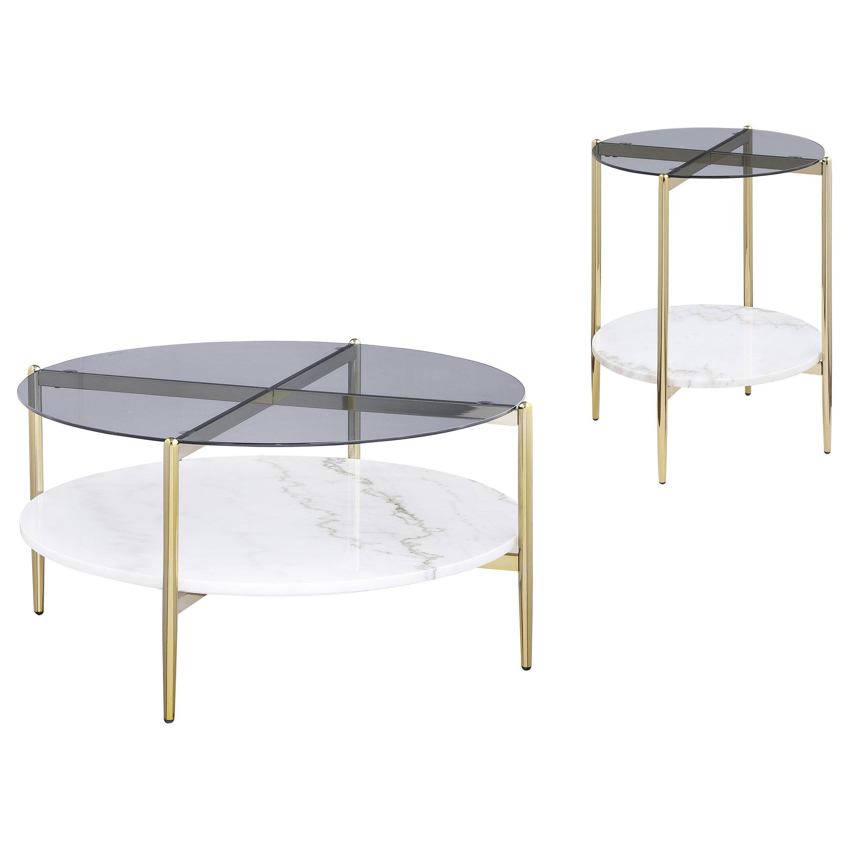 Jonelle coffee table top view showing round smoked glass