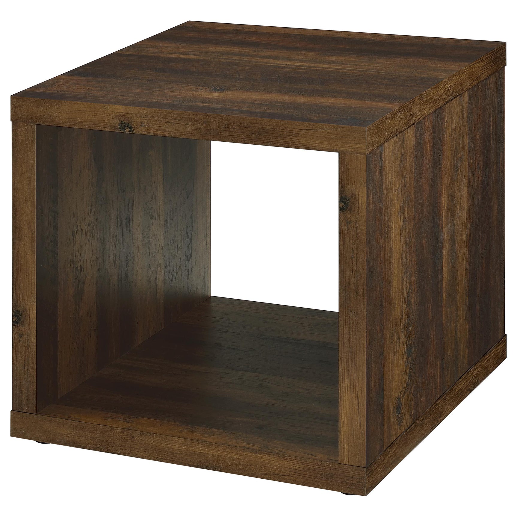 Coffee table with decorative items on lower shelf