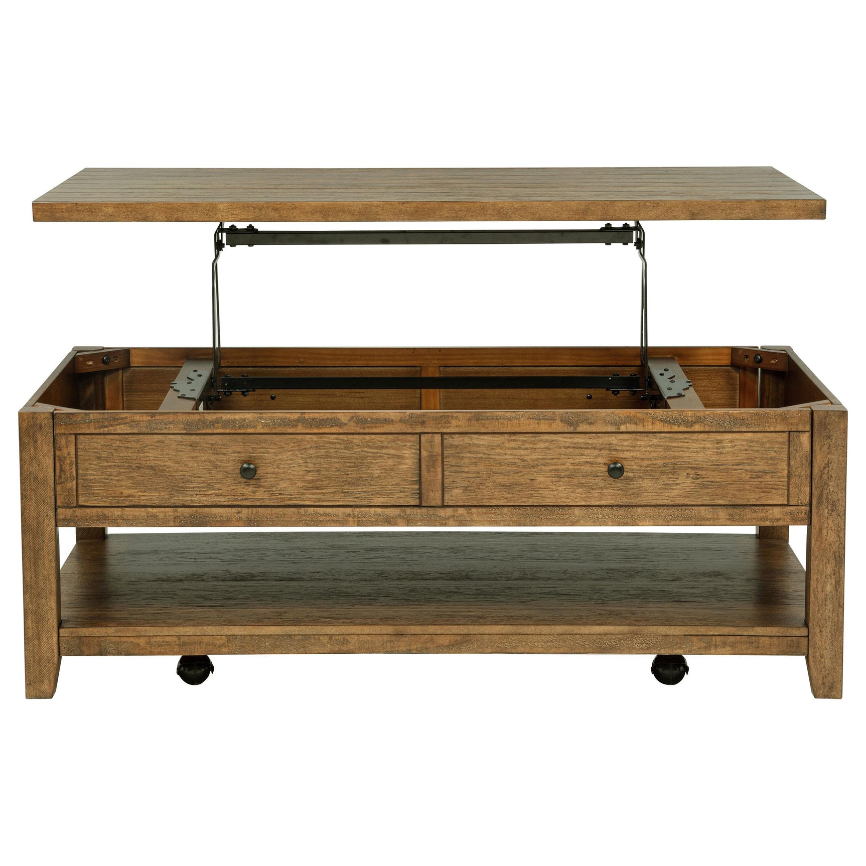 Built-in casters for easy movement on Payne lift top table