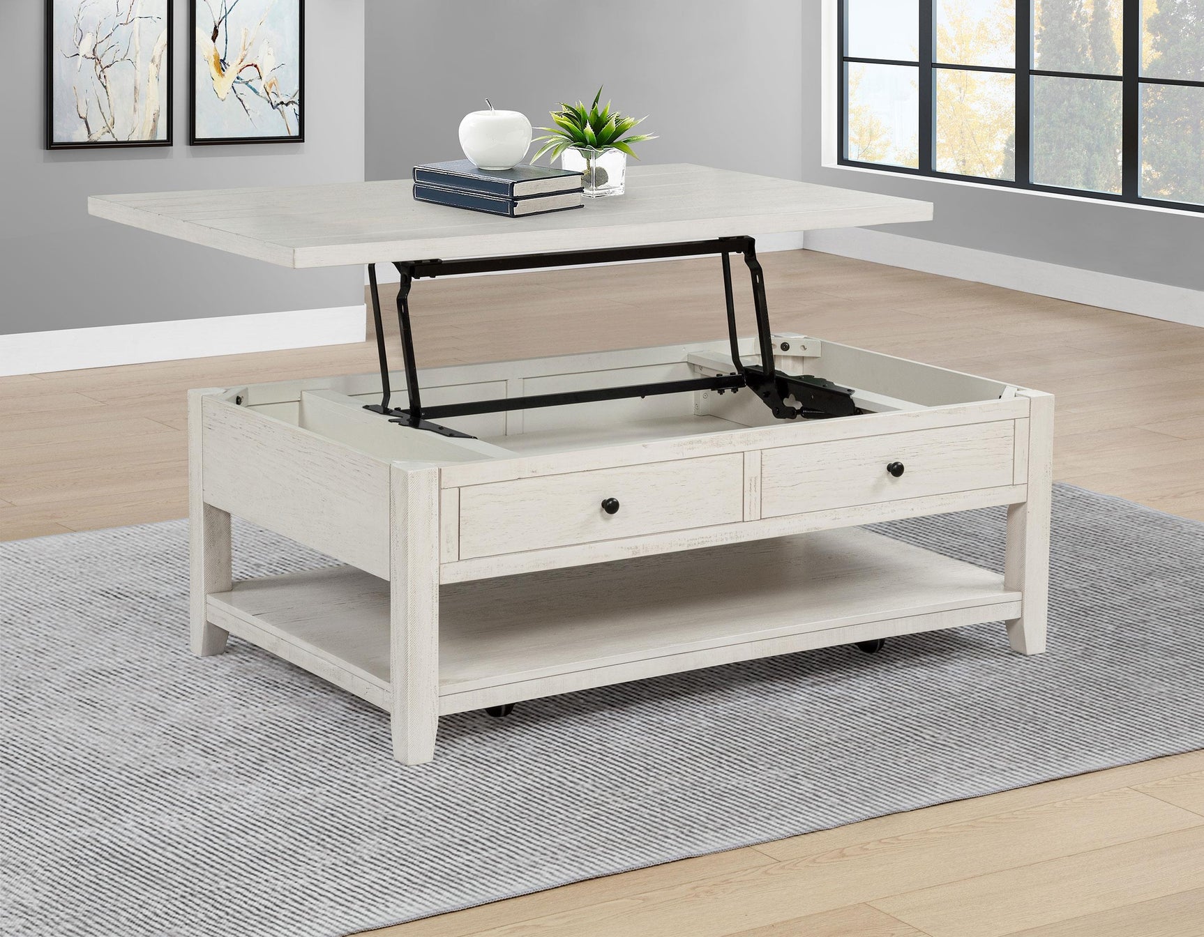 Storage space inside lift-top coffee table