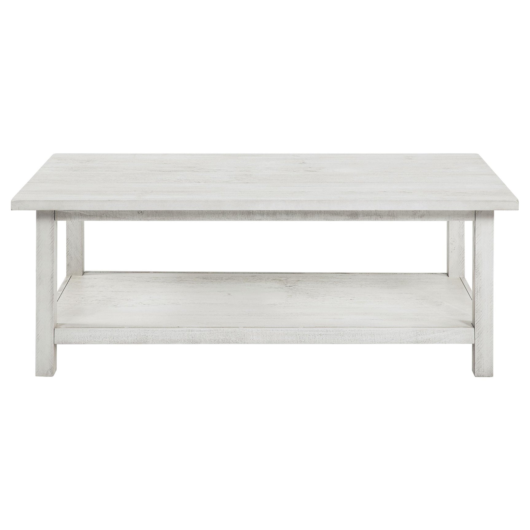 Distressed white finish detail on coffee table