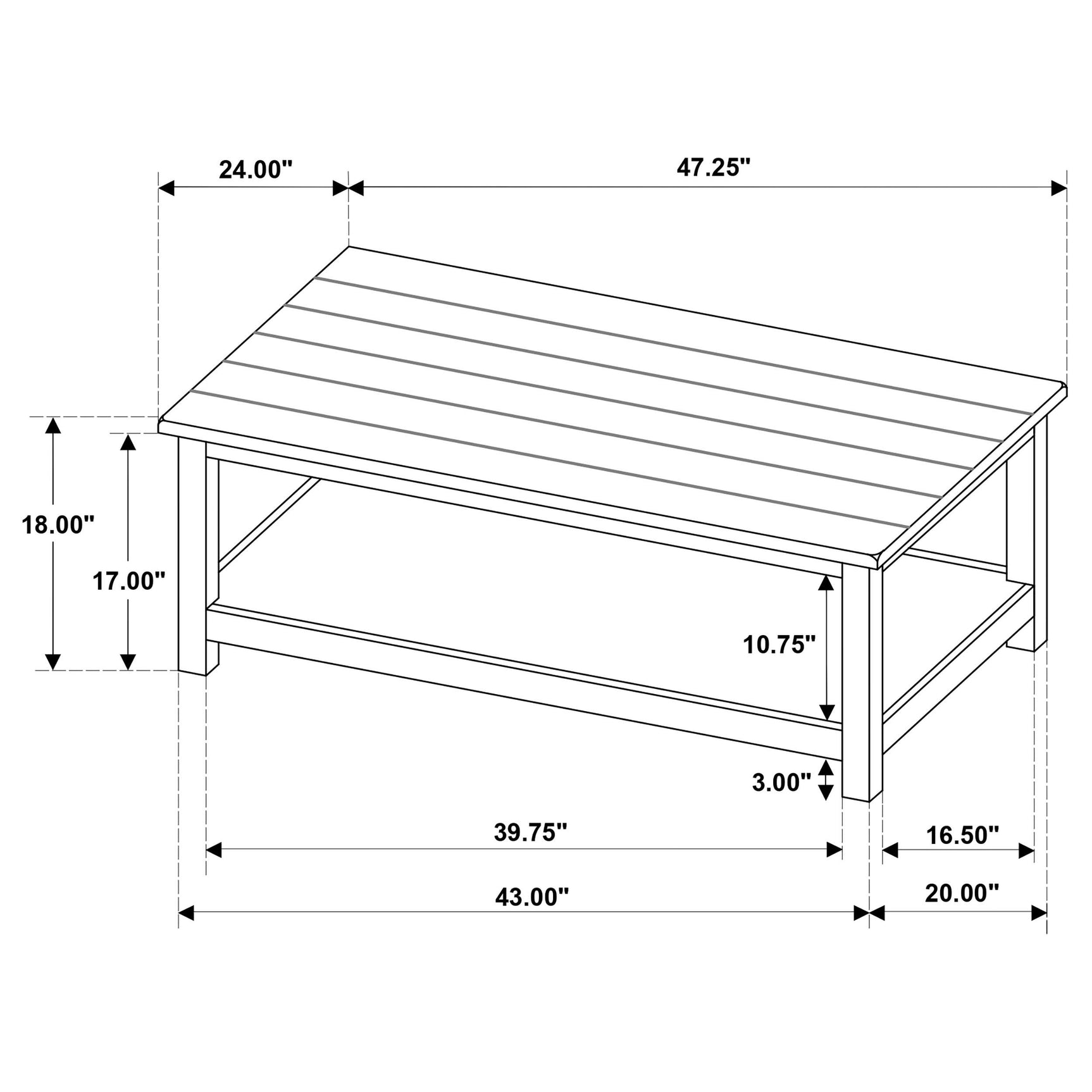 Bottom construction detail of coffee table