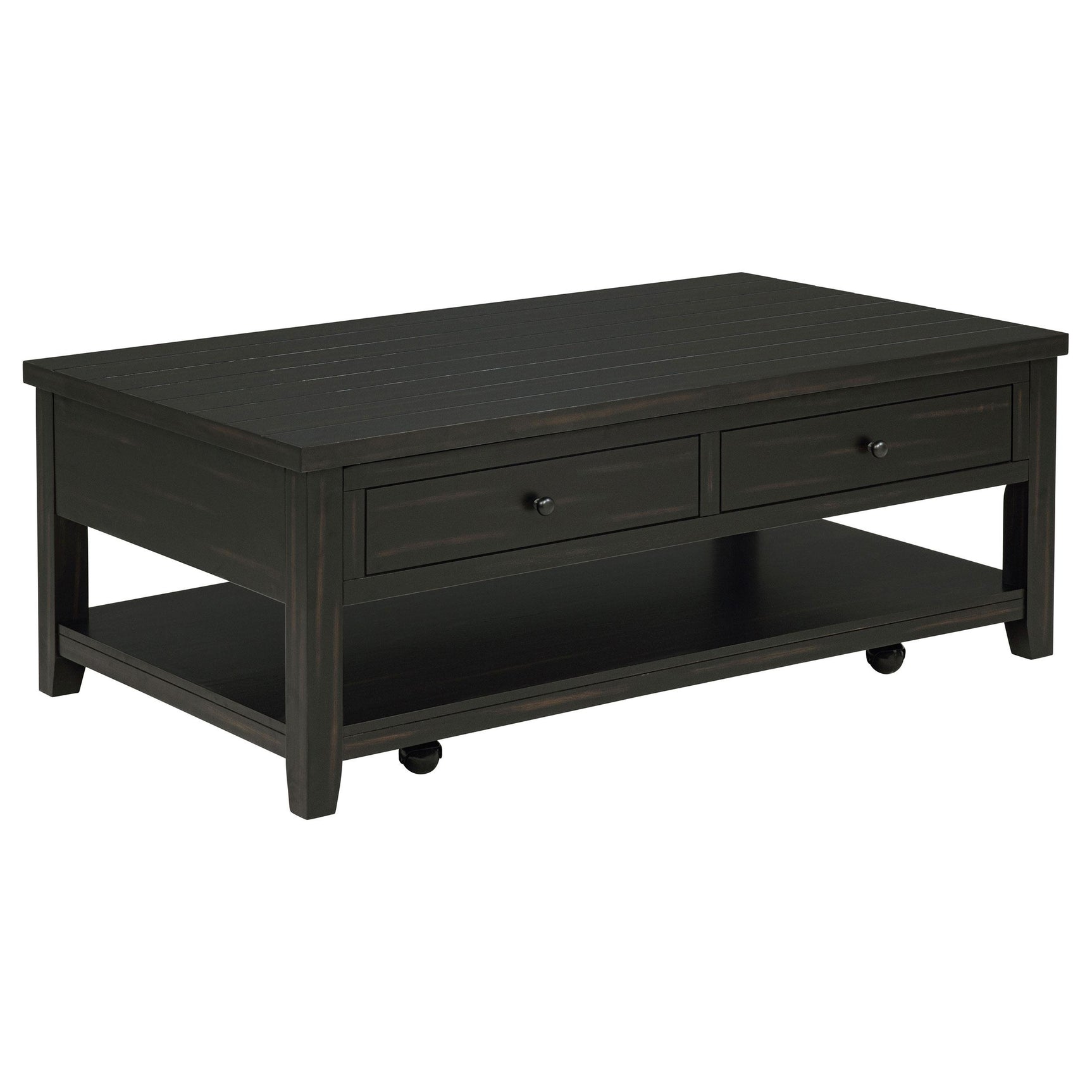 Caster wheels on Payne coffee table for mobility