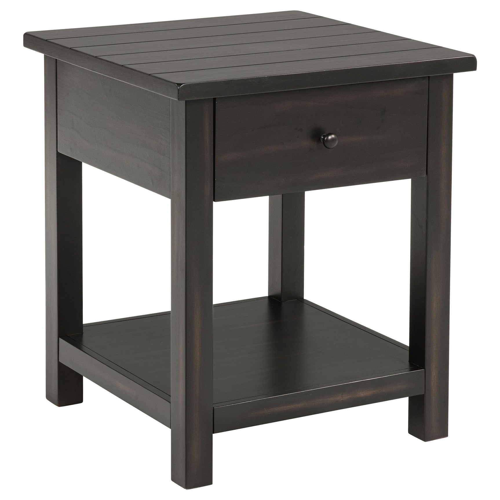 Side view of Payne end table with drawer