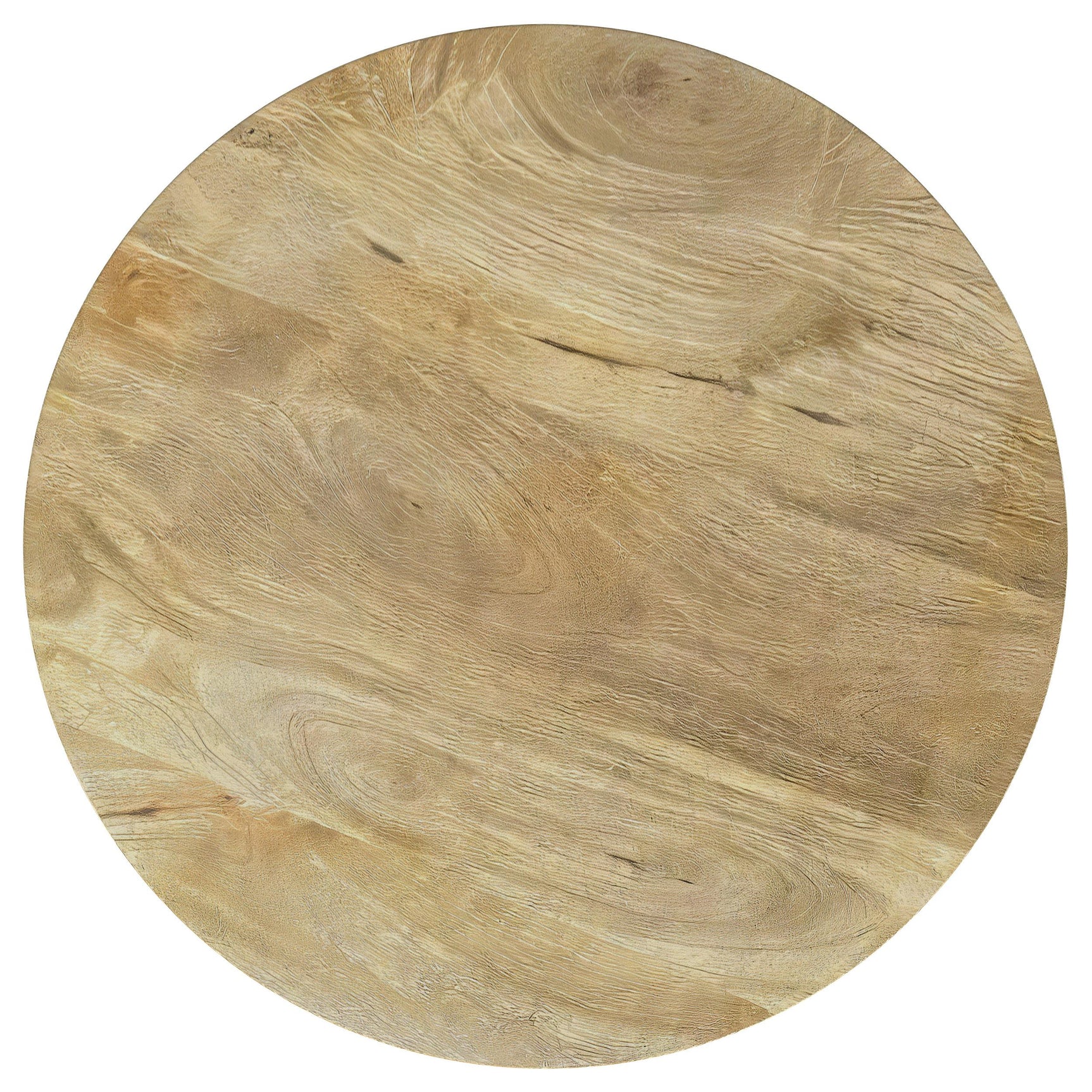 Round coffee table with natural finish showcasing wood grain