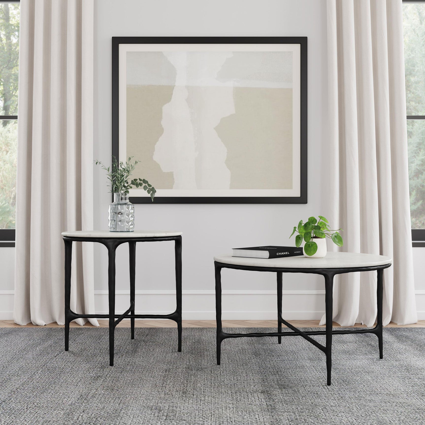 Hermas coffee table angle showing marble and MDF base