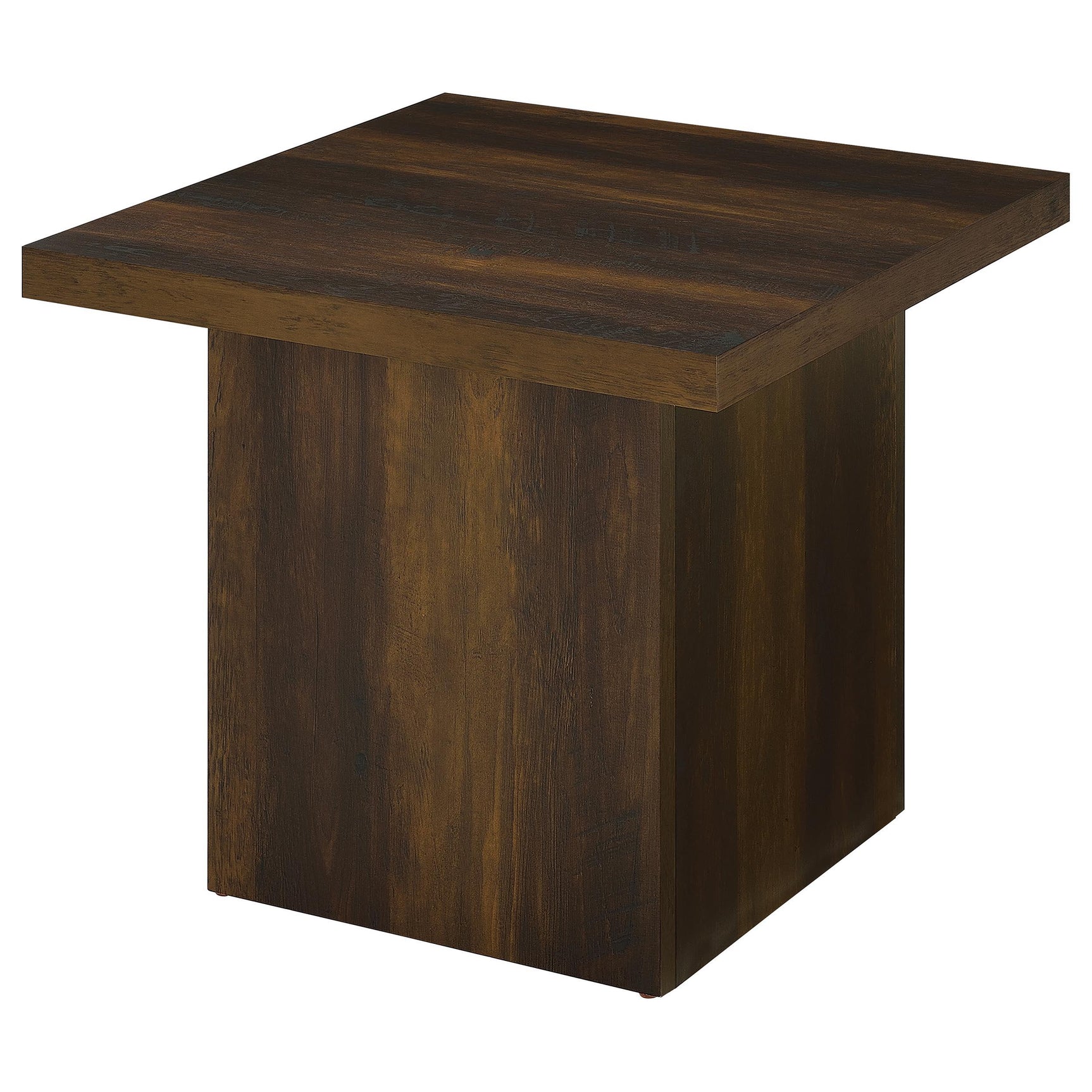 Side angle of coffee table showing thick top