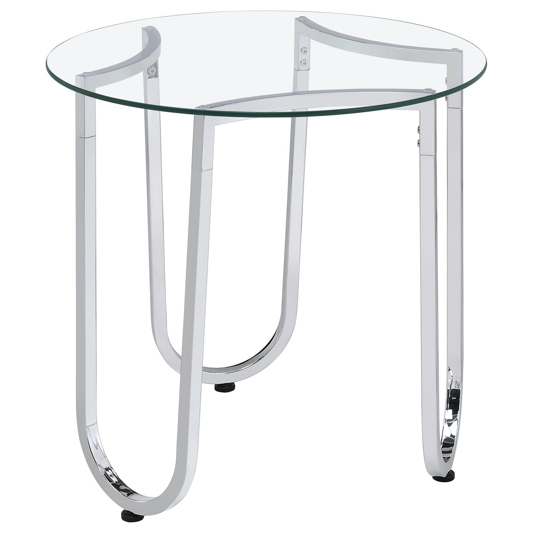 Smaller round end table with tempered glass top and chrome frame