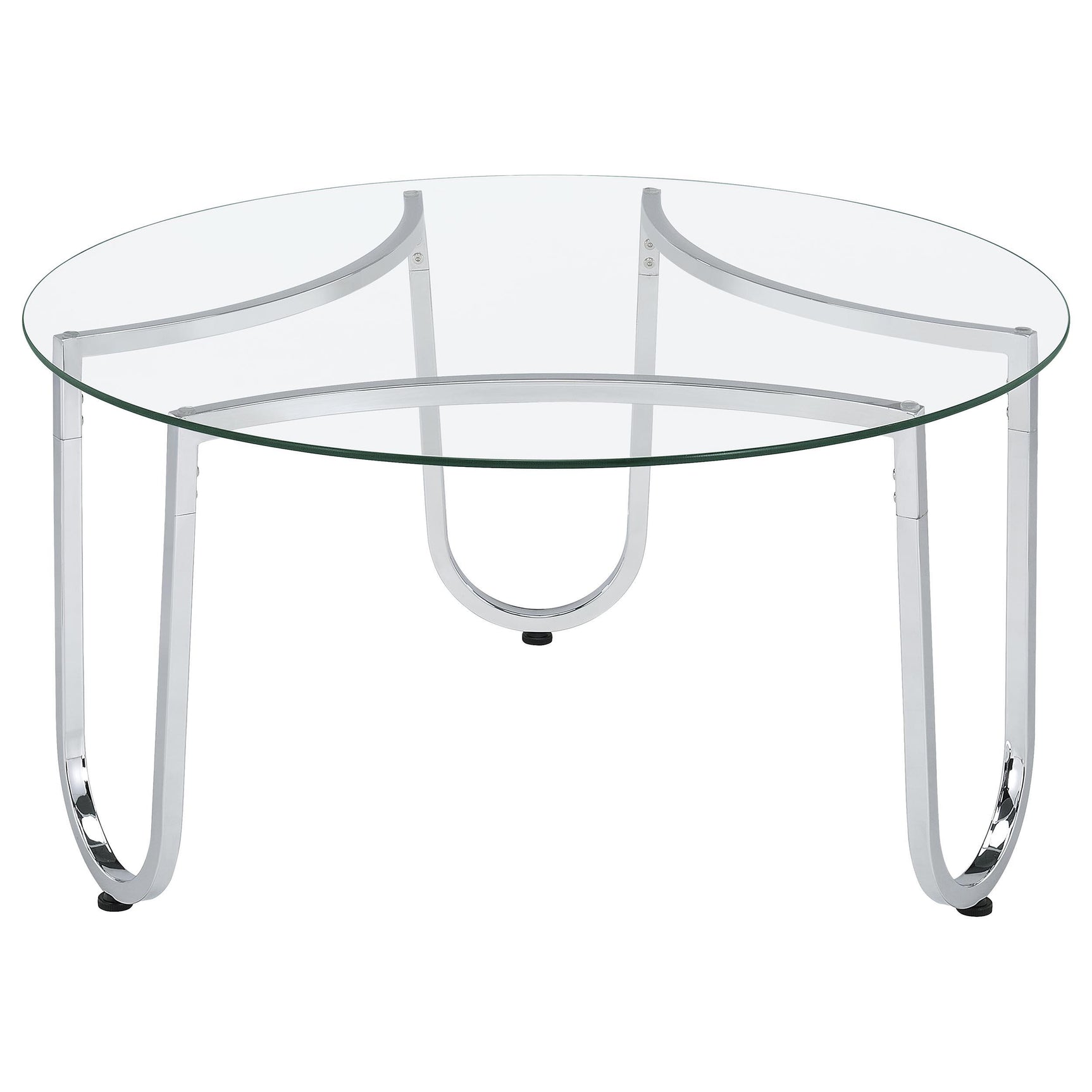 Beller three-piece coffee table set with round tempered glass tops and chrome frames