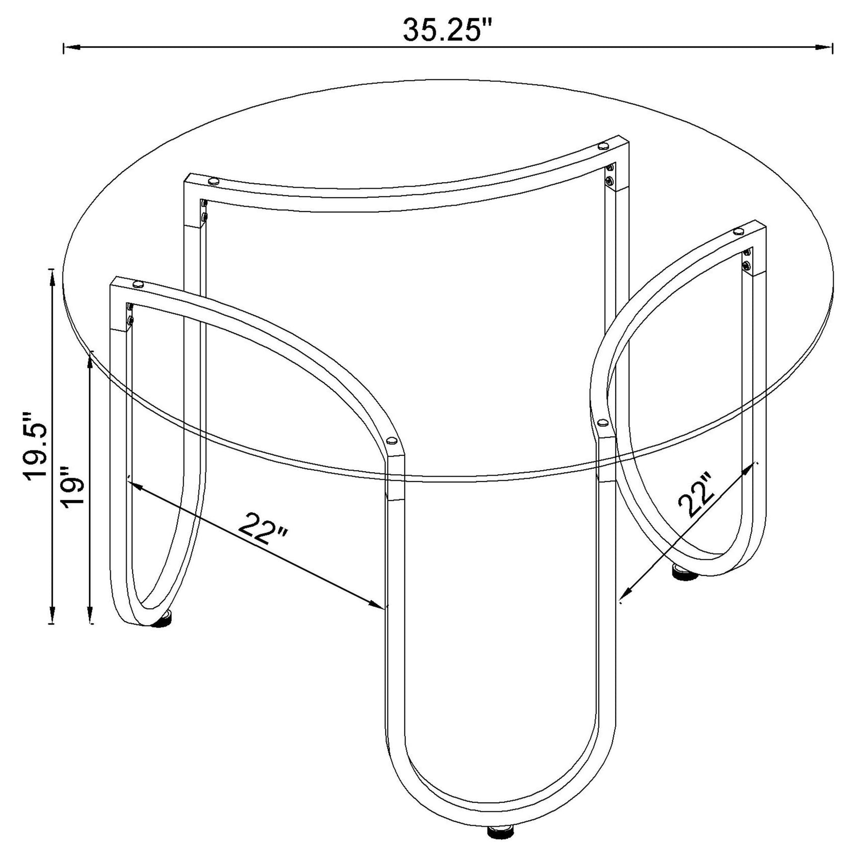 Beller coffee table showing leveler detail