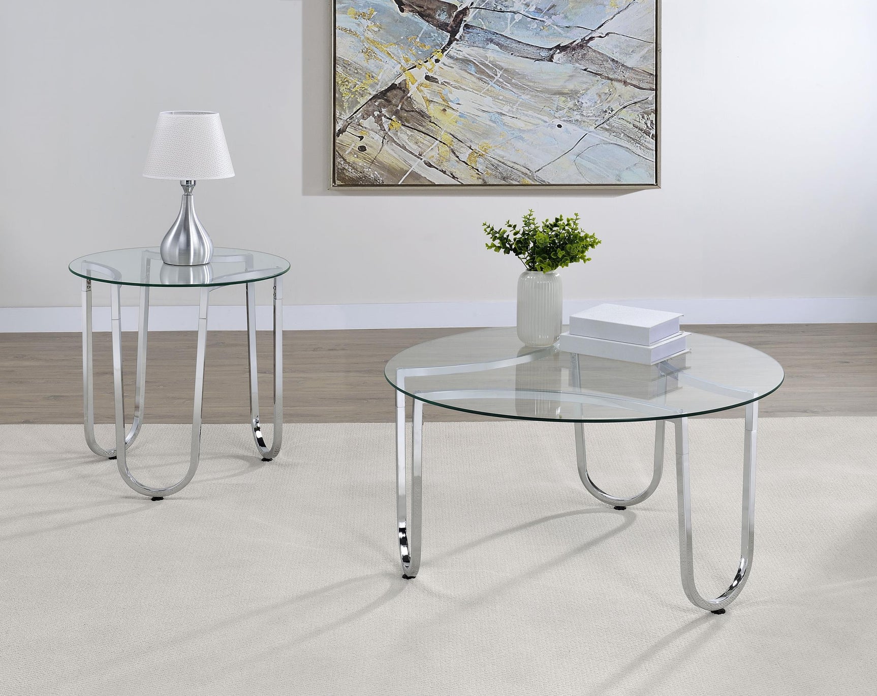 Beller round coffee table displayed in showroom