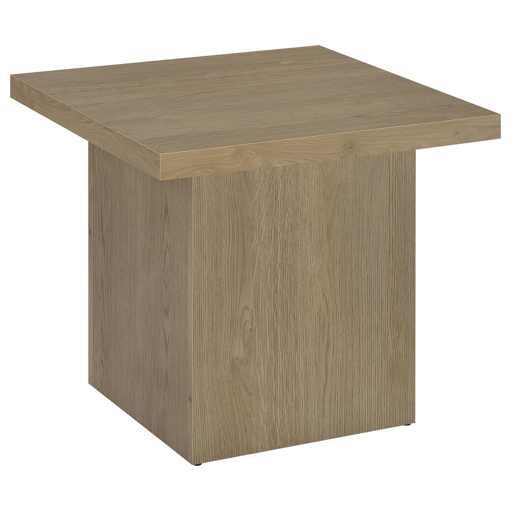 Latte finish end table close-up of melamine wood grain