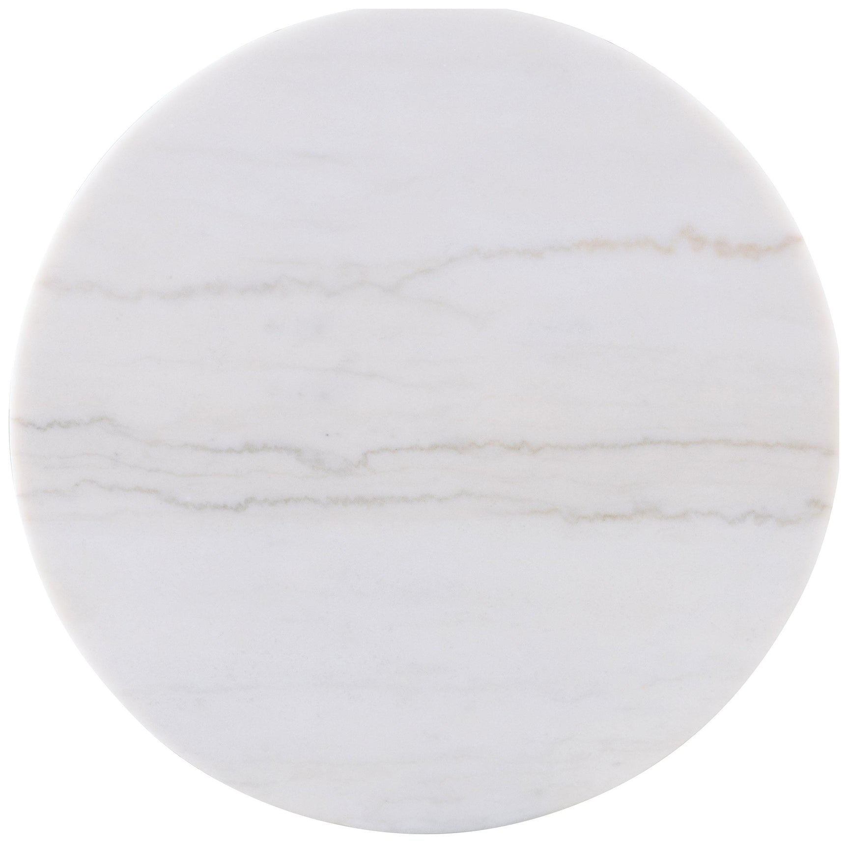 Jason Round White Marble Top Coffee Table Greige, side view highlighting metal ring accent