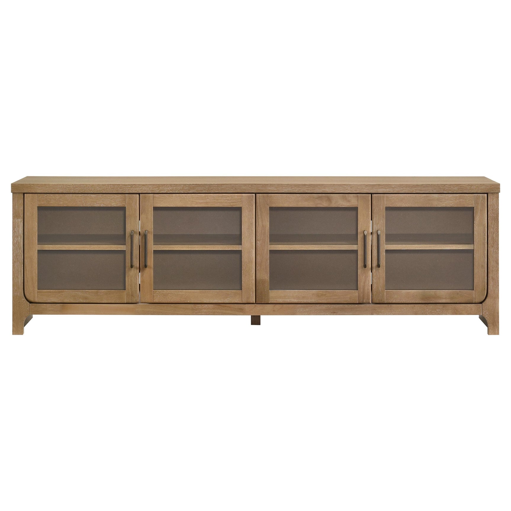 Glass-front cabinet doors on TV stand